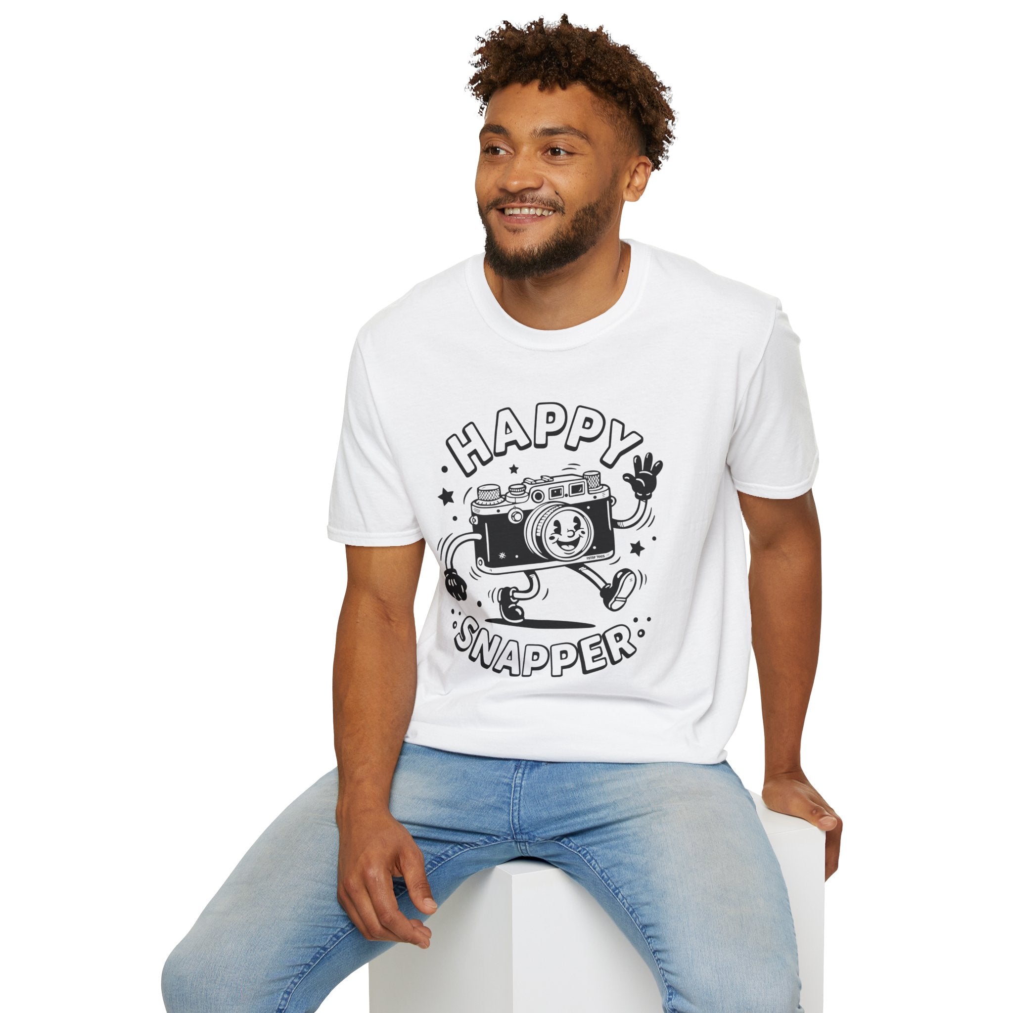 ‘Happy Snapper’ fun 1930’s art style camera graphic T-Shirt — Photography Lover Tee