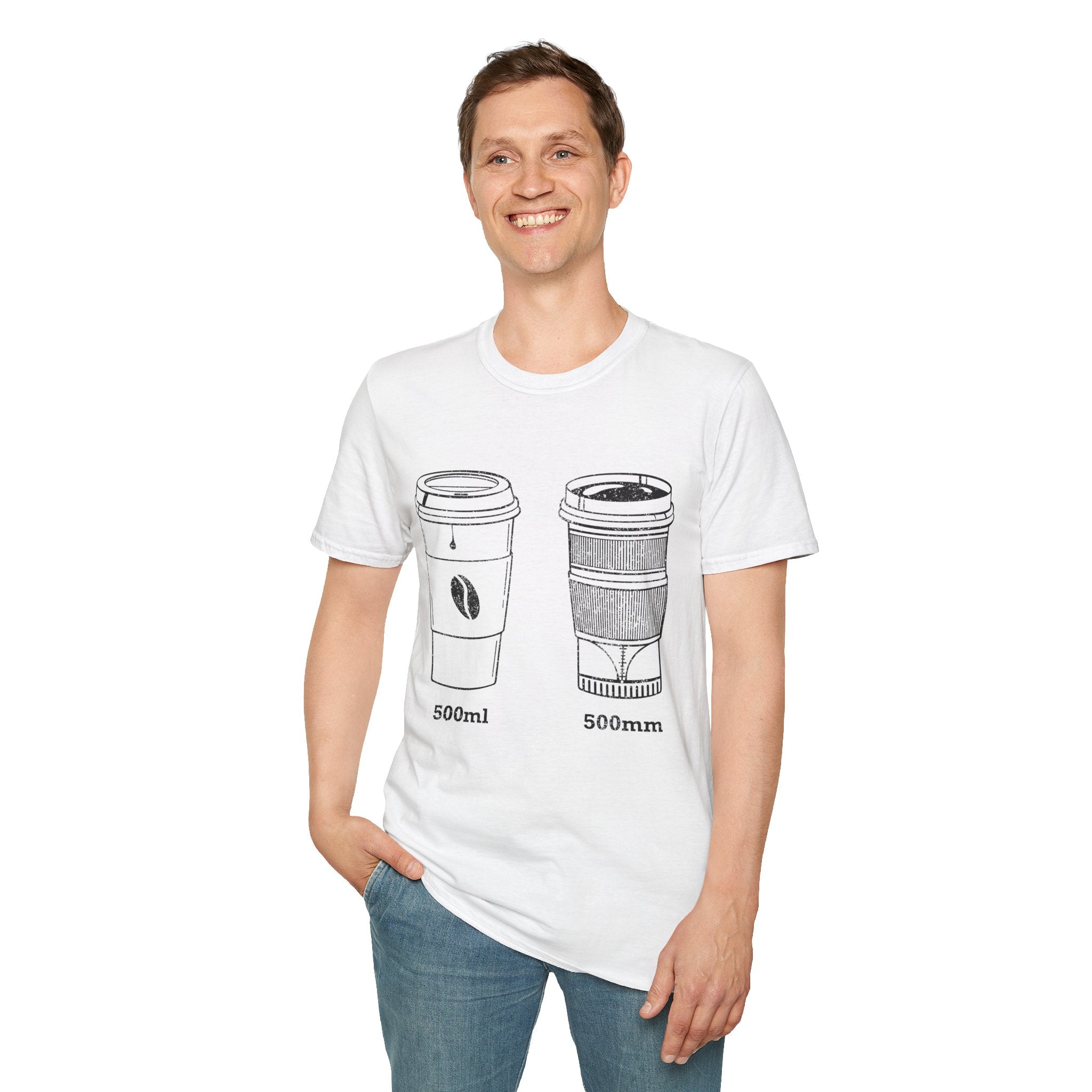 500ml and 500mm Funny Coffee and Camera T-Shirt — Photography Lover Tee