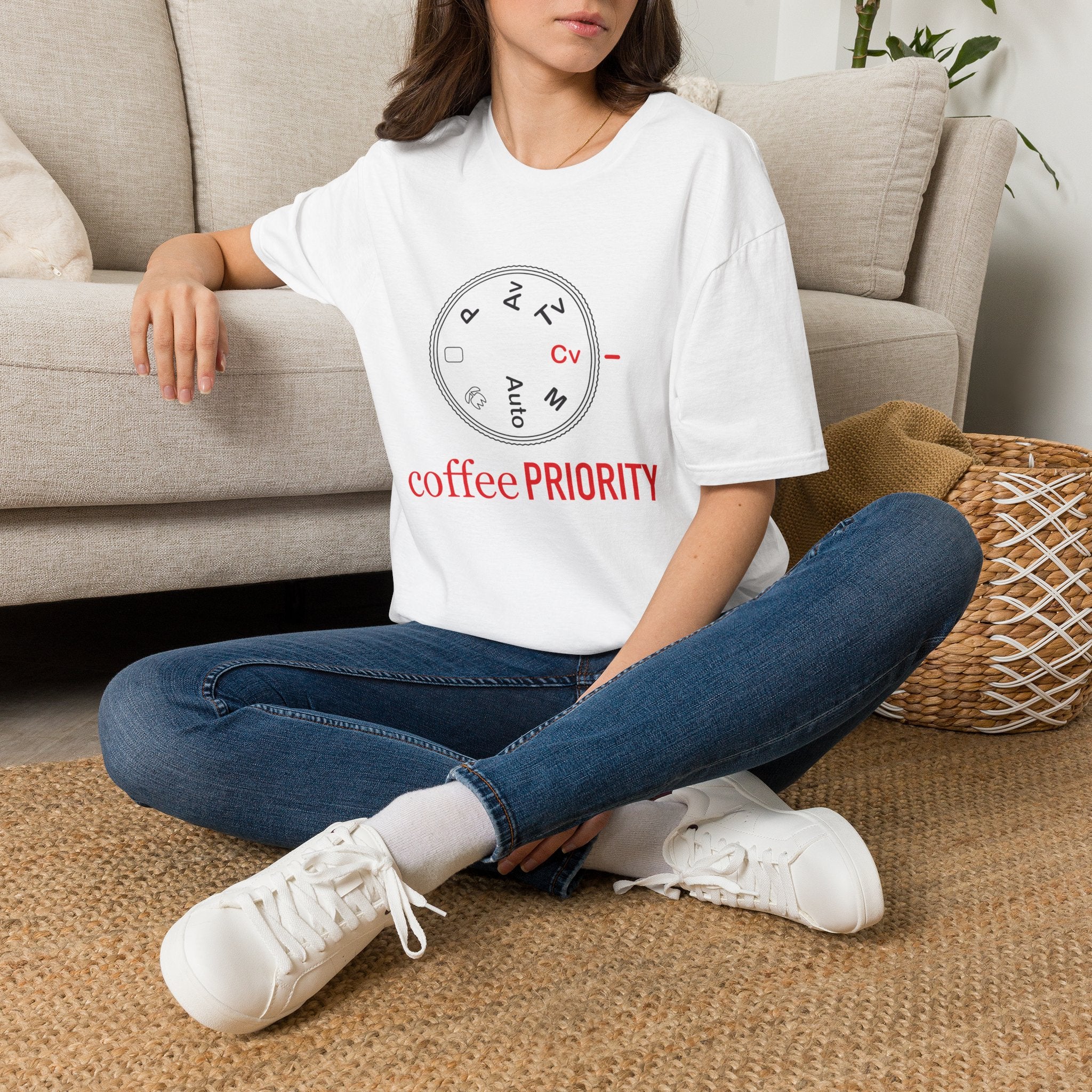‘Coffee Priority’ Funny Camera T-Shirt — Photography Lover Tee