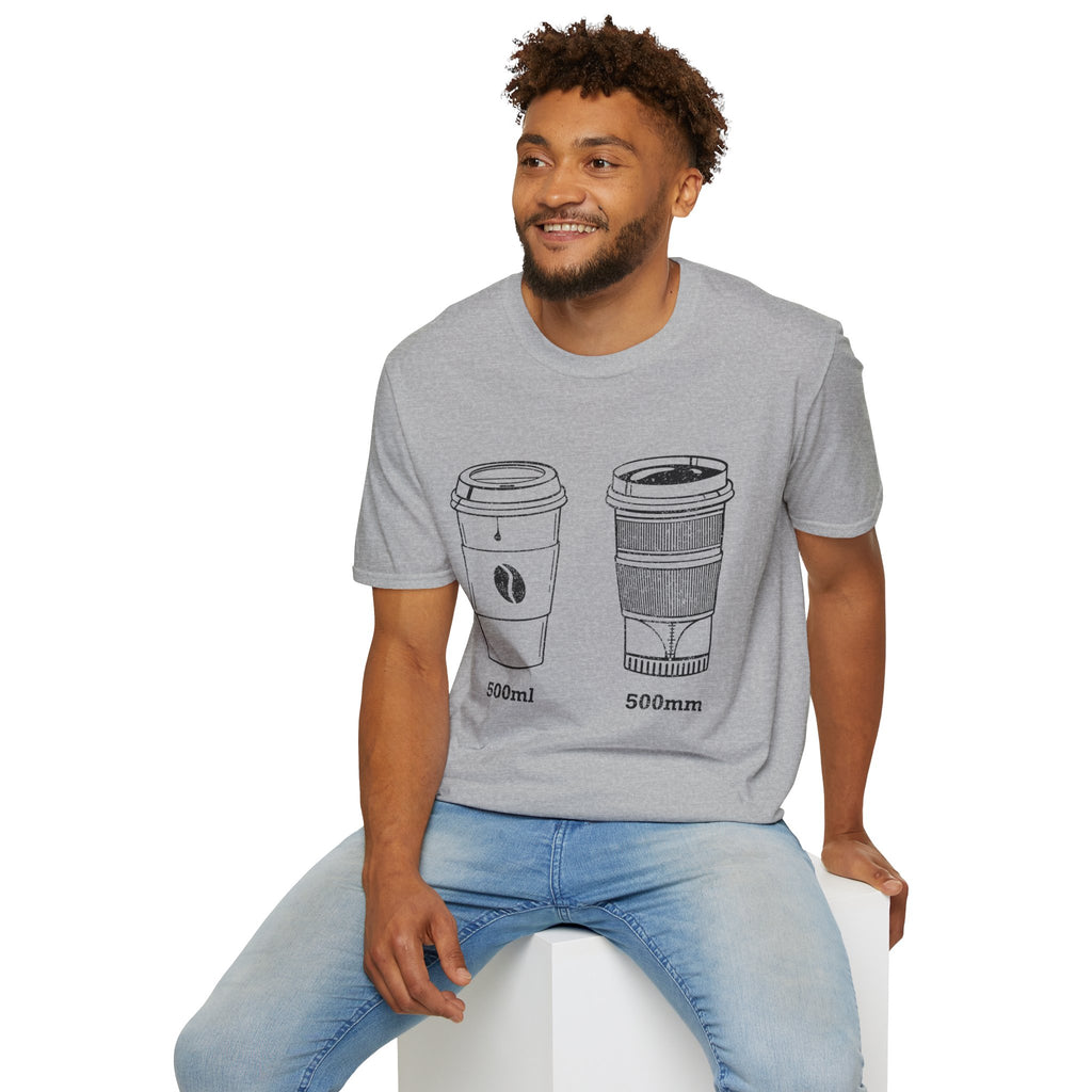 500ml and 500mm Funny Coffee and Camera T-Shirt — Photography Lover Tee