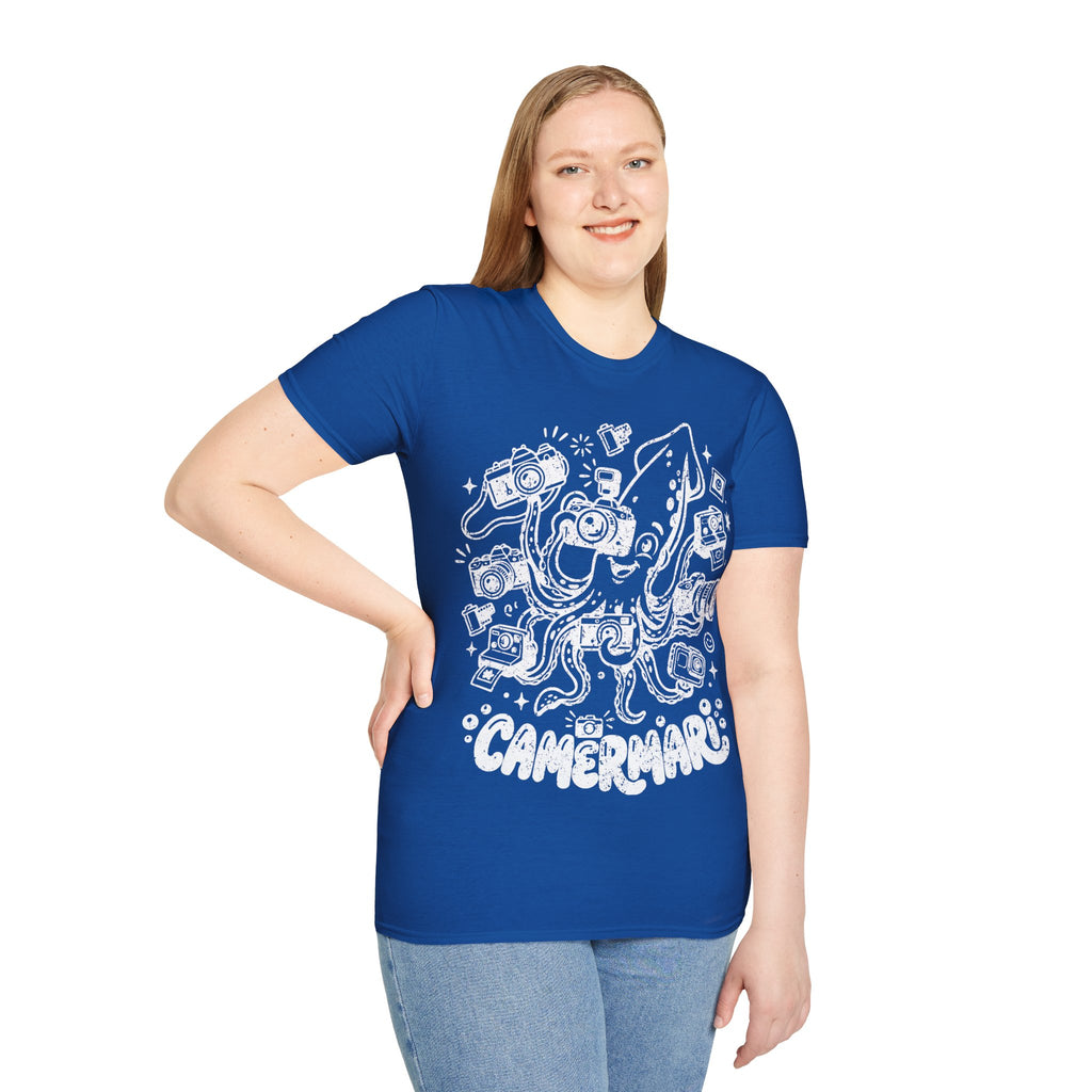 ‘Camerami’ DISTRESSED VERSION Fun Squid Calamari/Cameras T-Shirt — Photography Lover Tee