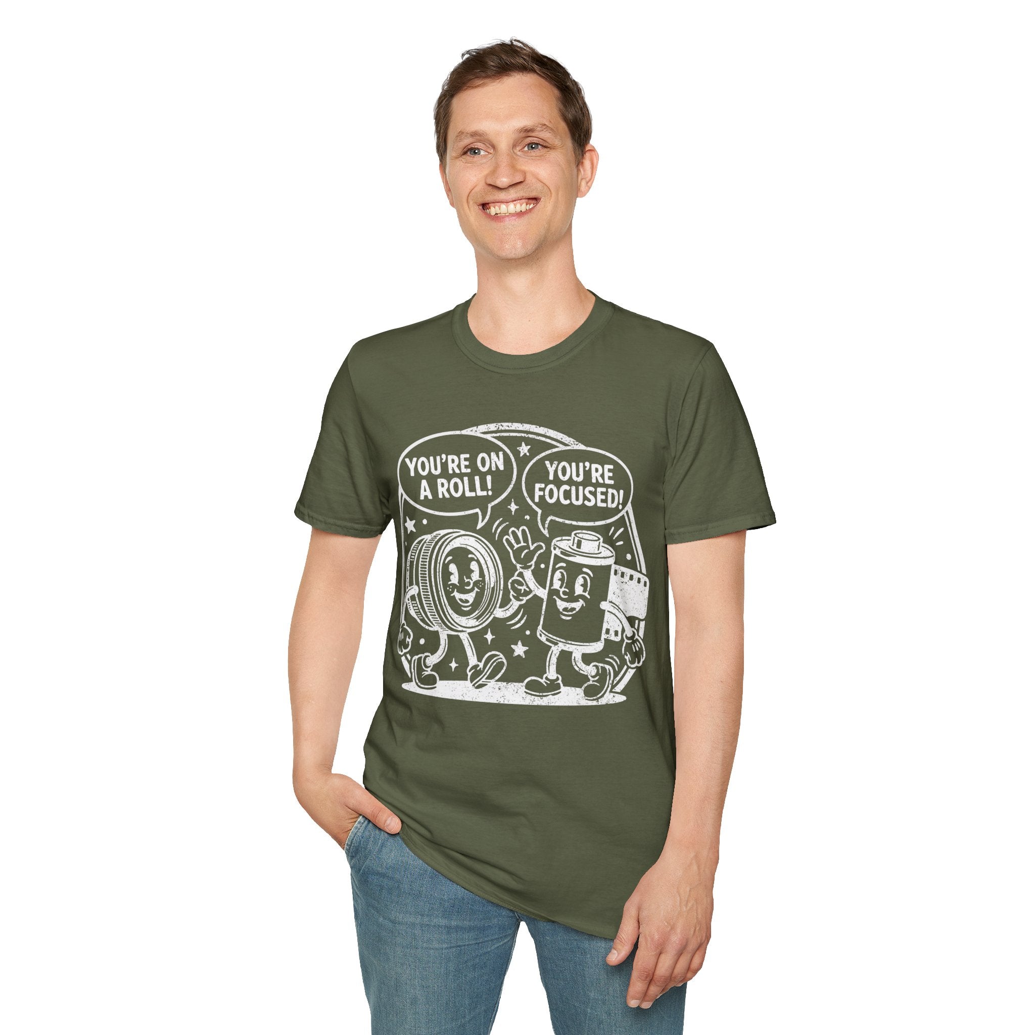 ‘You’re on a Roll, You’re Focused’ DISTRESSED VERSION Funny Camera Buddies T-Shirt — Photography Lover Tee