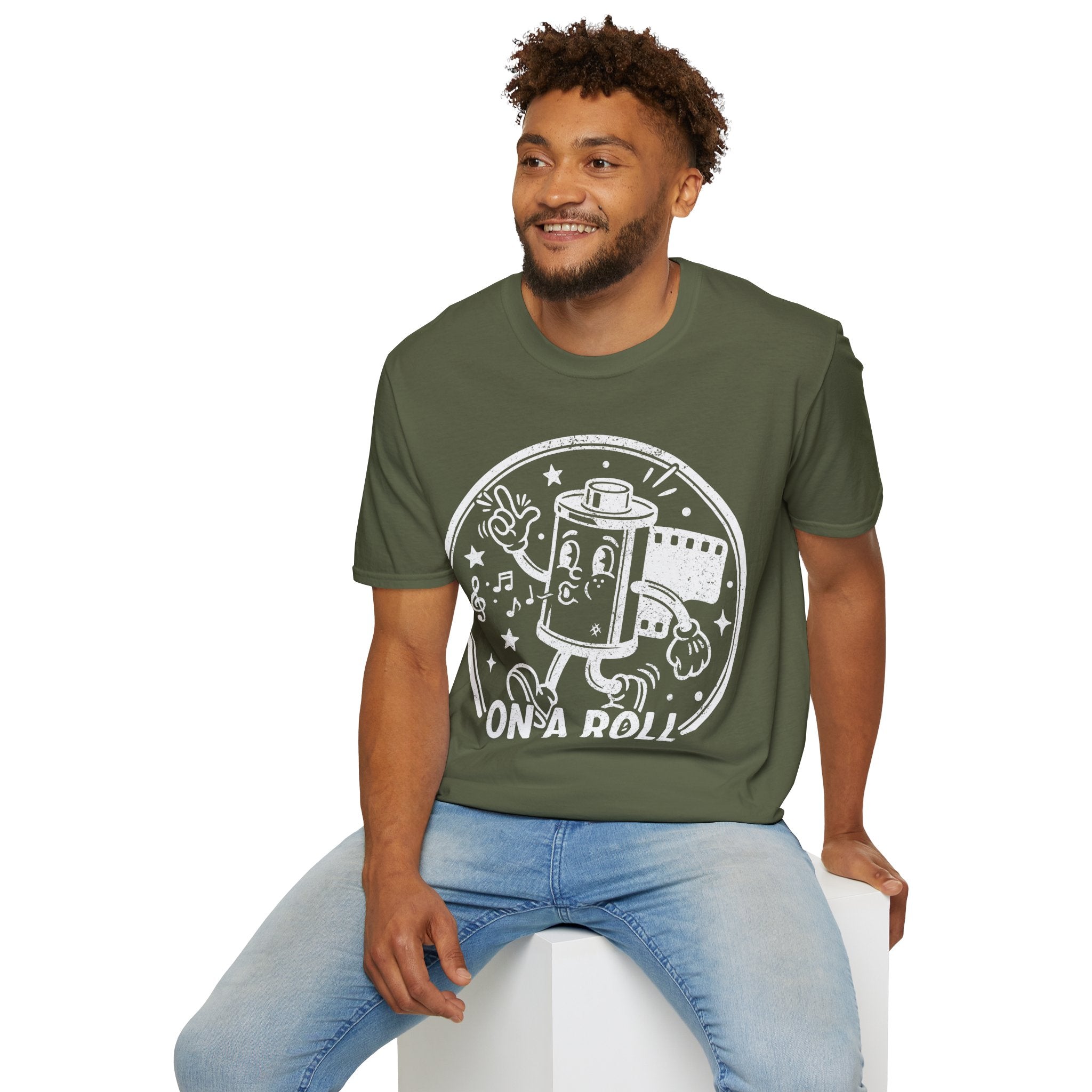 ‘On a Roll’ DISTRESSED VERSION Funny Camera 35mm FilmT-Shirt — Photography Lover Tee