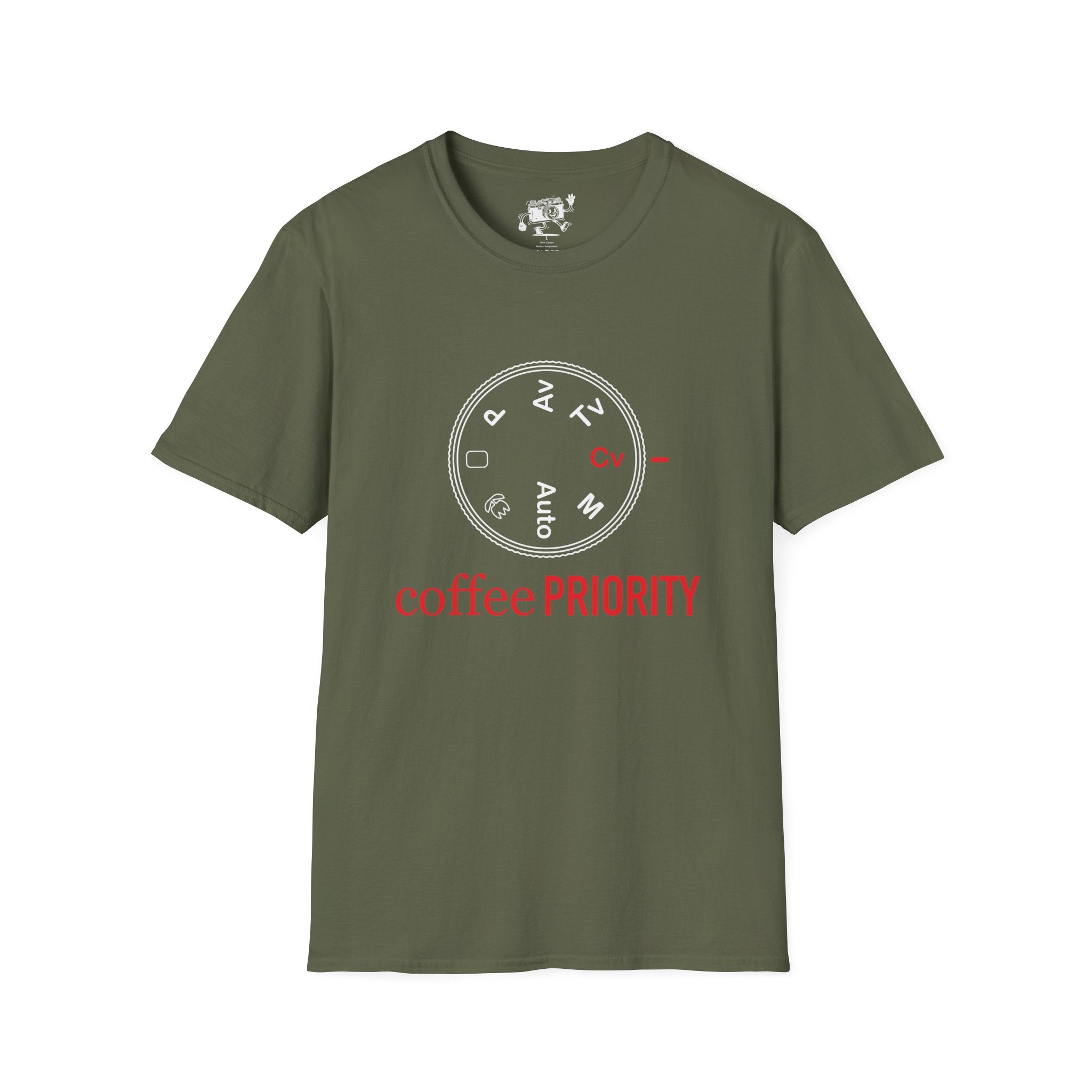 ‘Coffee Priority’ Funny Camera T-Shirt — Photography Lover Tee