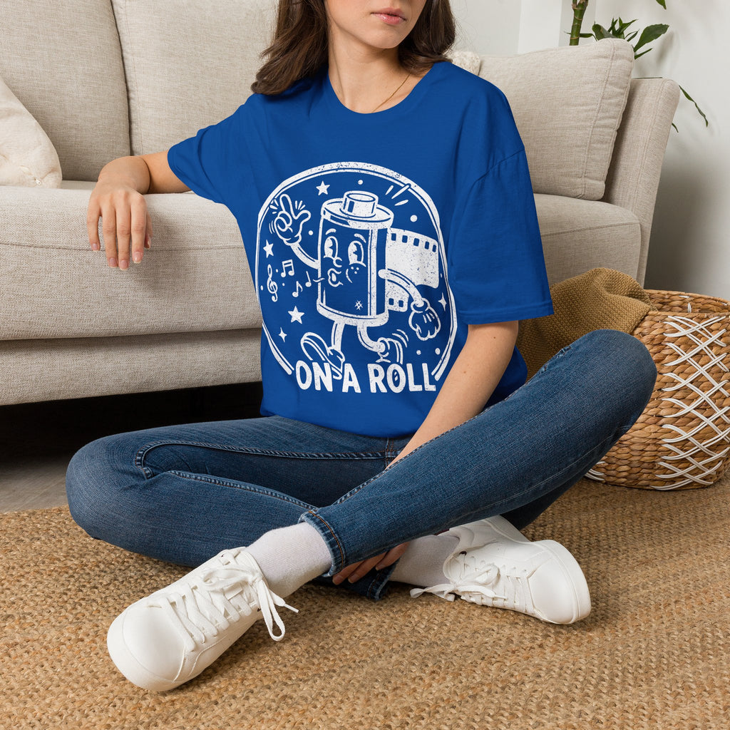 ‘On a Roll’ DISTRESSED VERSION Funny Camera 35mm FilmT-Shirt — Photography Lover Tee