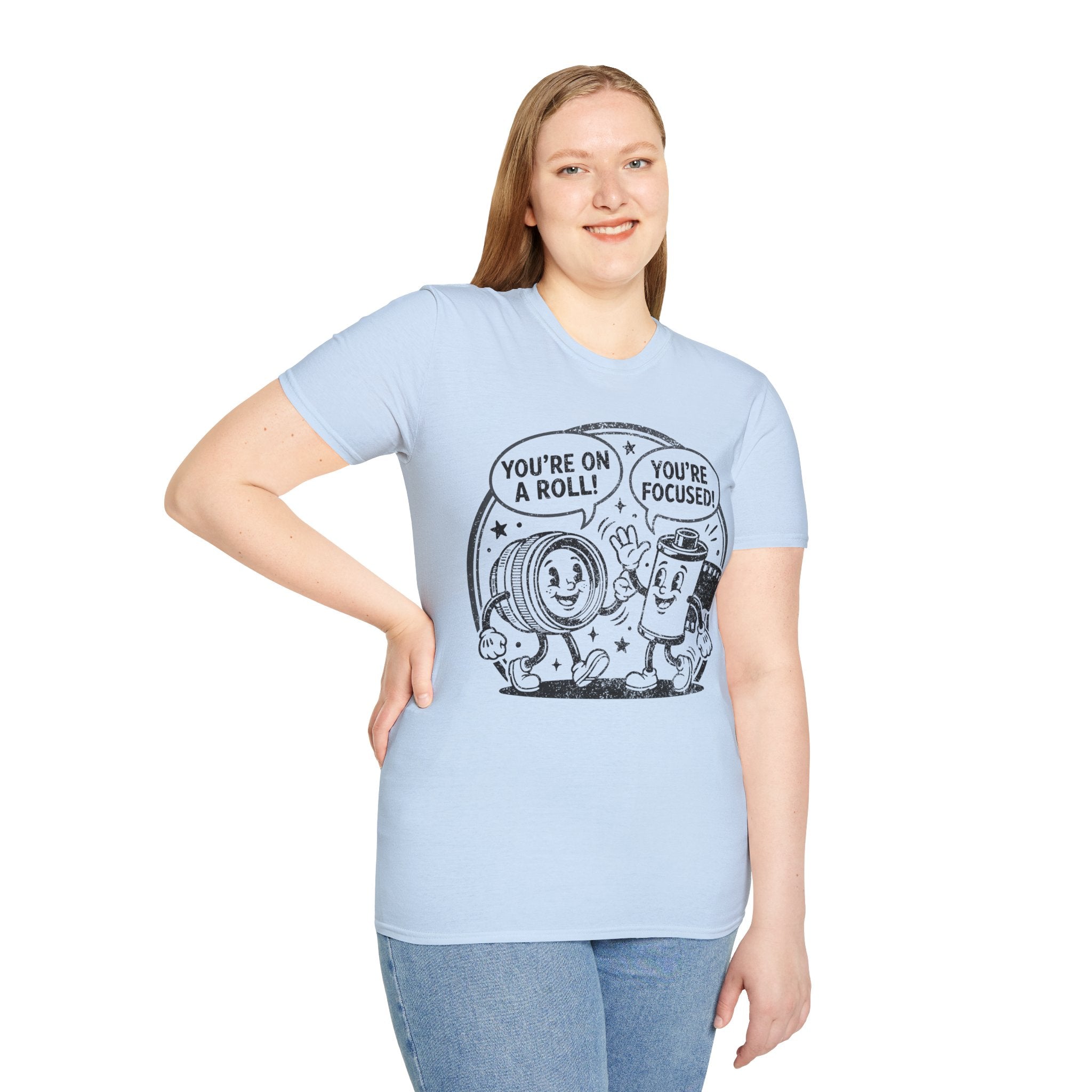 ‘You’re on a Roll, You’re Focused’ DISTRESSED VERSION Funny Camera Buddies T-Shirt — Photography Lover Tee