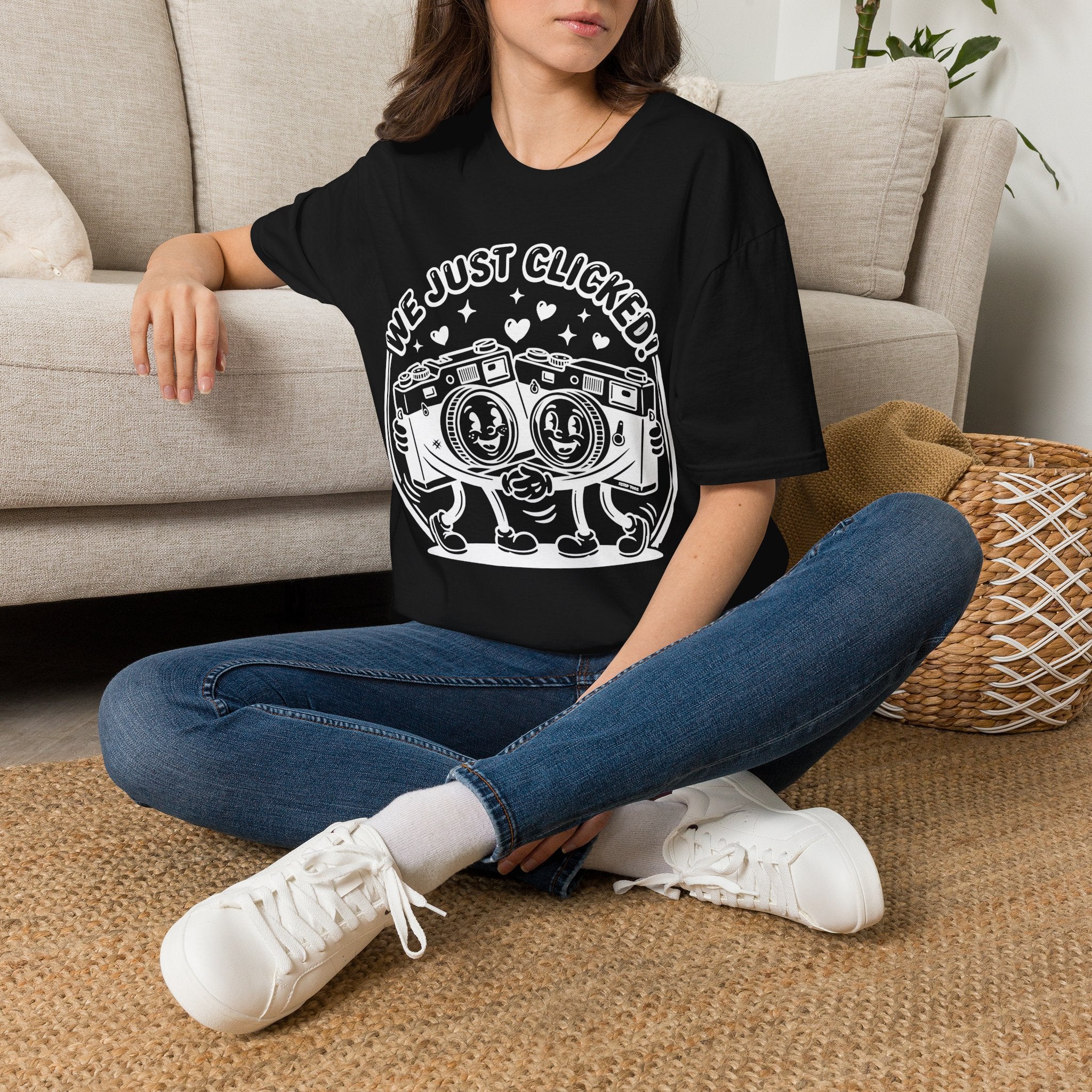 ‘We Just Clicked!’ camera besties forever fun 1930’s art style camera graphic T-Shirt — Photography Lover Tee