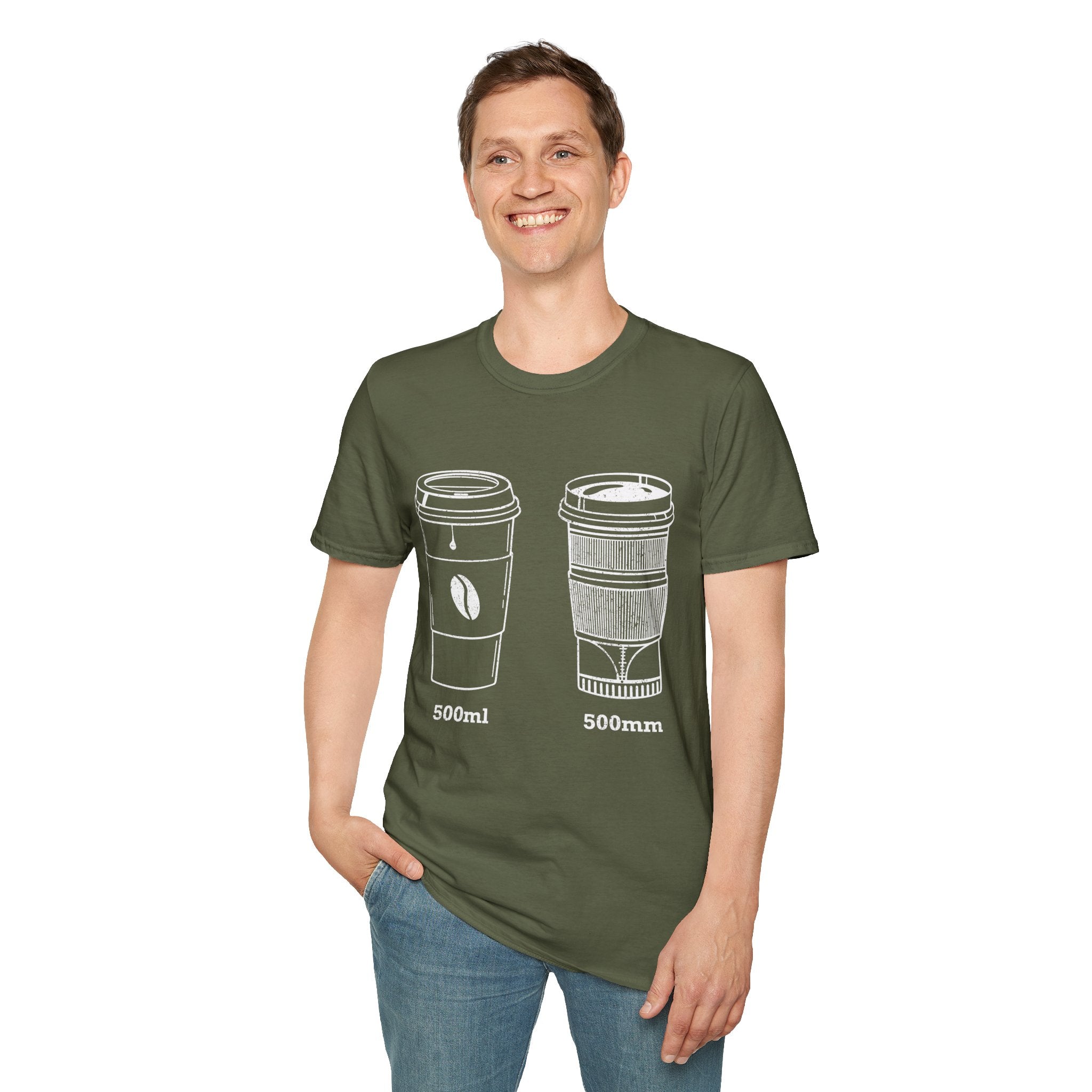 500ml and 500mm Funny Coffee and Camera T-Shirt — Photography Lover Tee