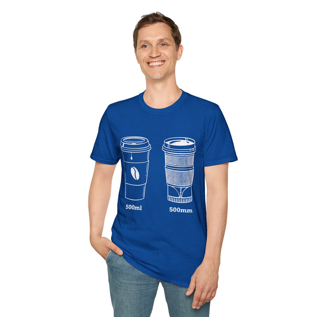 500ml and 500mm Funny Coffee and Camera T-Shirt — Photography Lover Tee