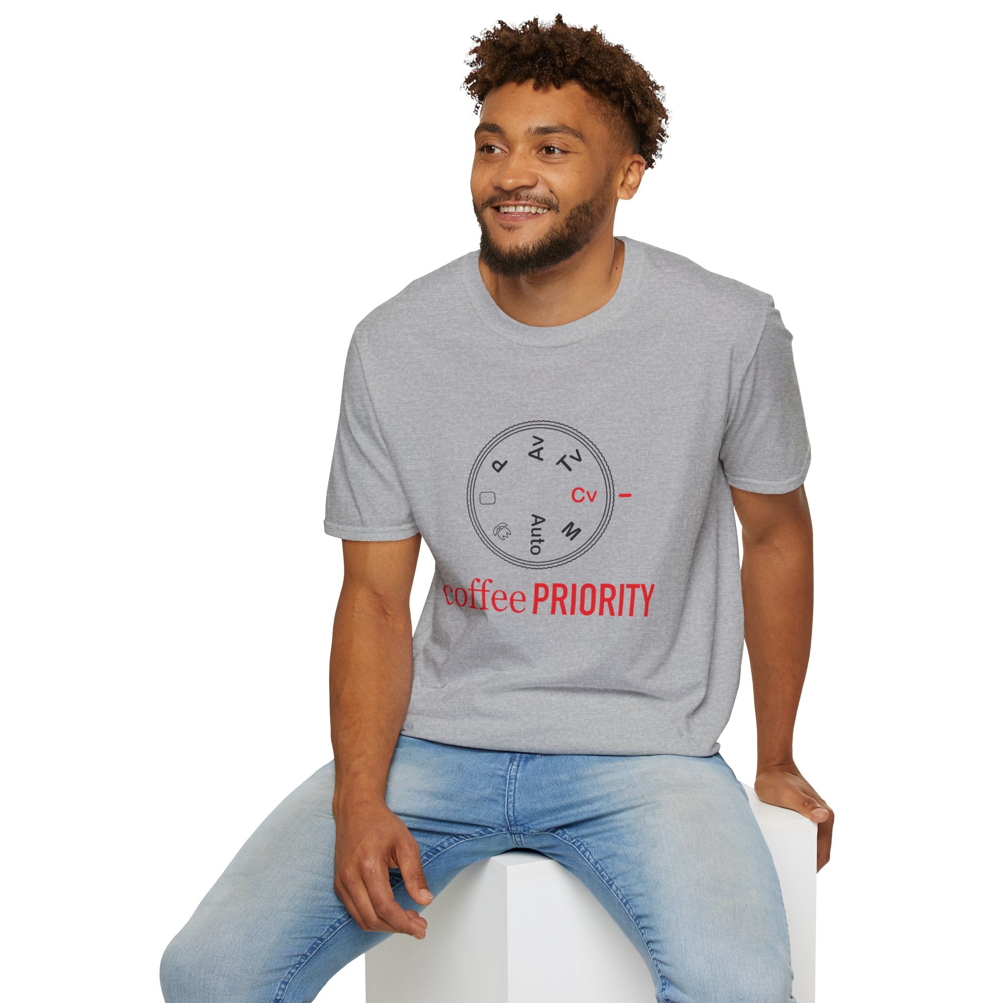 ‘Coffee Priority’ Funny Camera T-Shirt — Photography Lover Tee