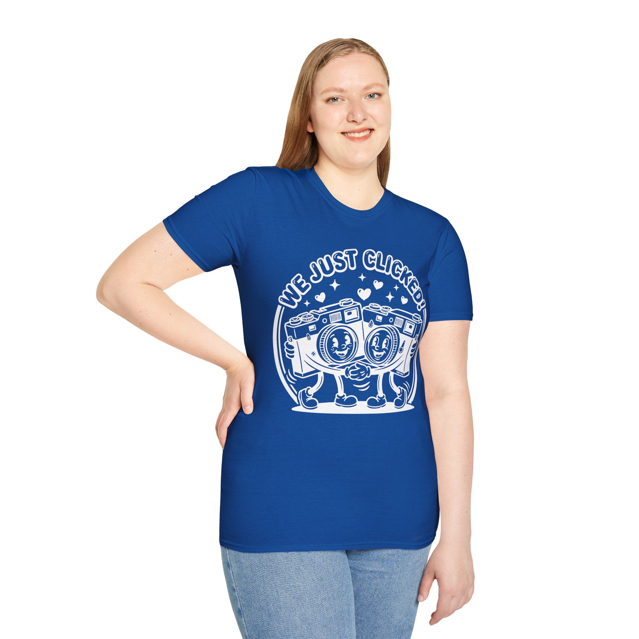 ‘We Just Clicked!’ camera besties forever fun 1930’s art style camera graphic T-Shirt — Photography Lover Tee