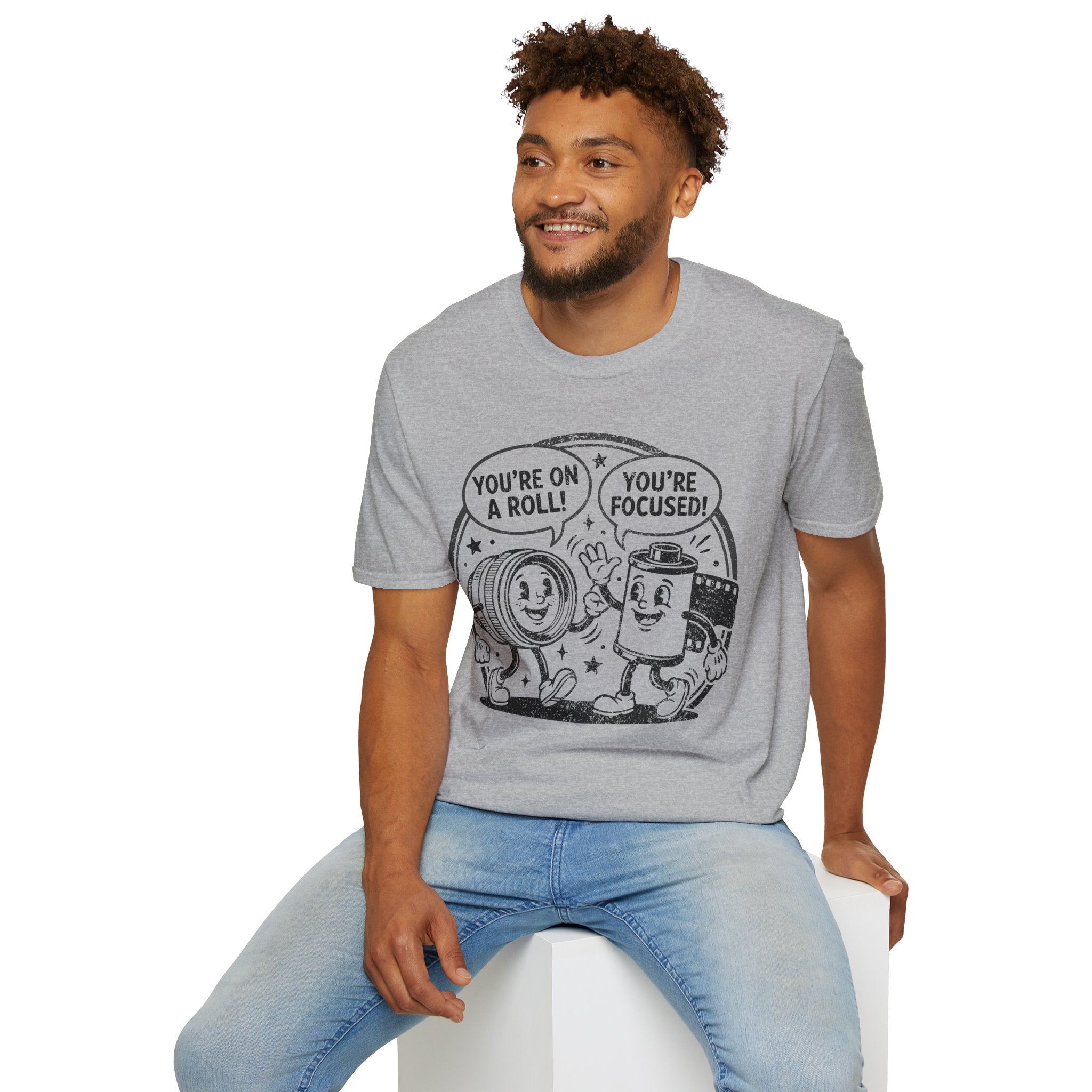 ‘You’re on a Roll, You’re Focused’ DISTRESSED VERSION Funny Camera Buddies T-Shirt — Photography Lover Tee