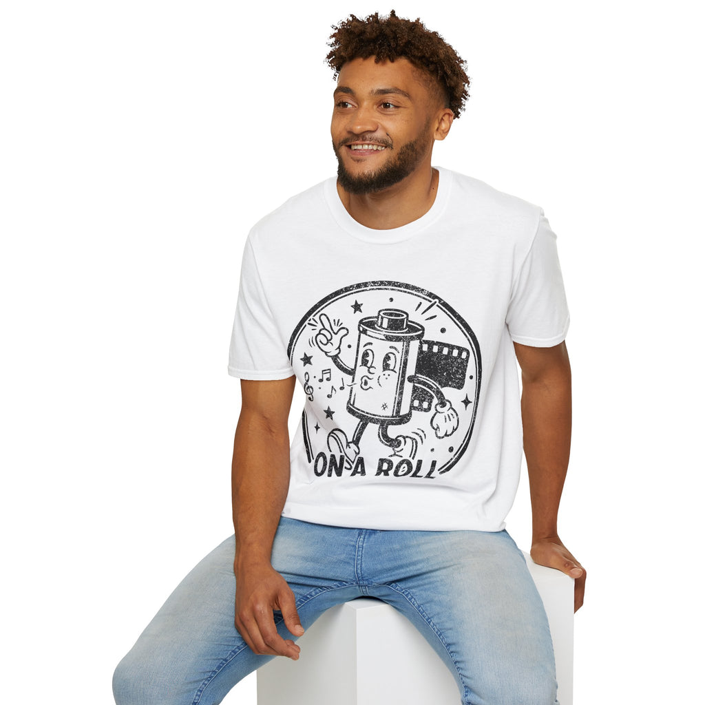 ‘On a Roll’ DISTRESSED VERSION Funny Camera 35mm FilmT-Shirt — Photography Lover Tee