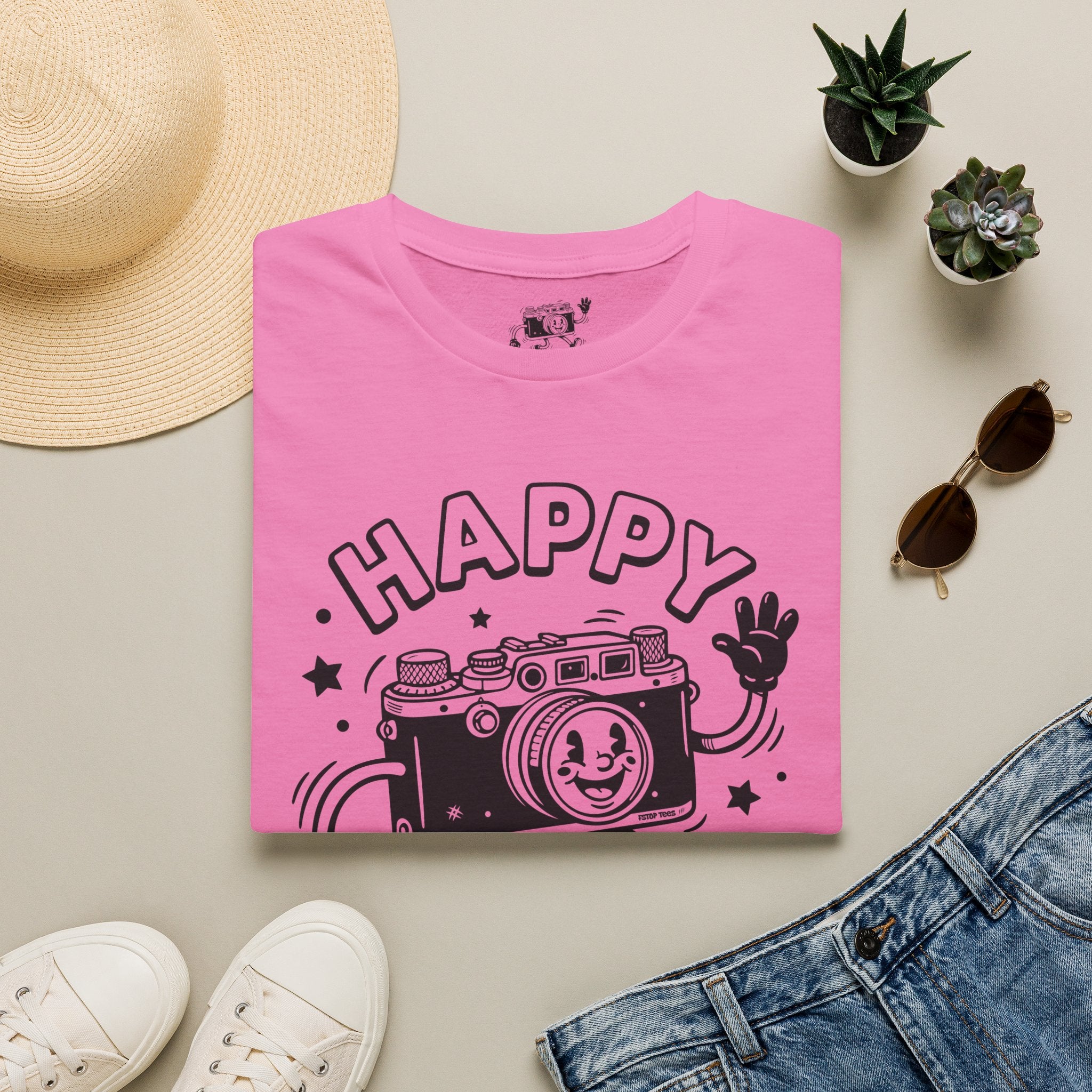 ‘Happy Snapper’ fun 1930’s art style camera graphic T-Shirt — Photography Lover Tee