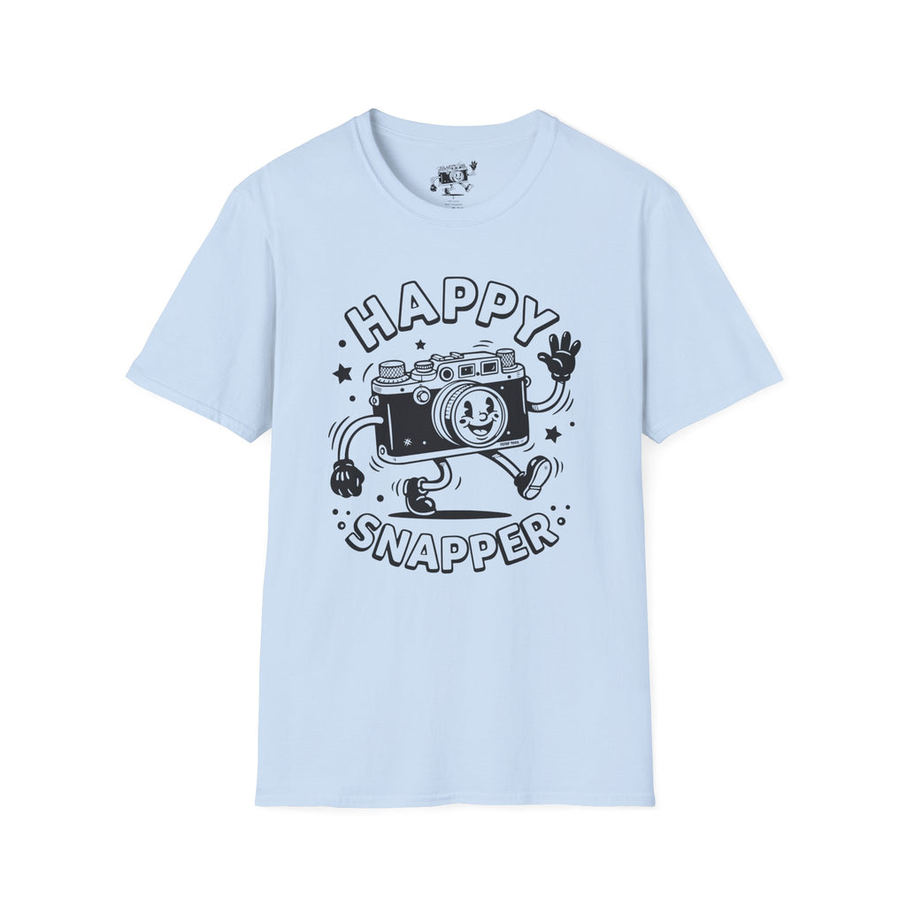 ‘Happy Snapper’ fun 1930’s art style camera graphic T-Shirt — Photography Lover Tee