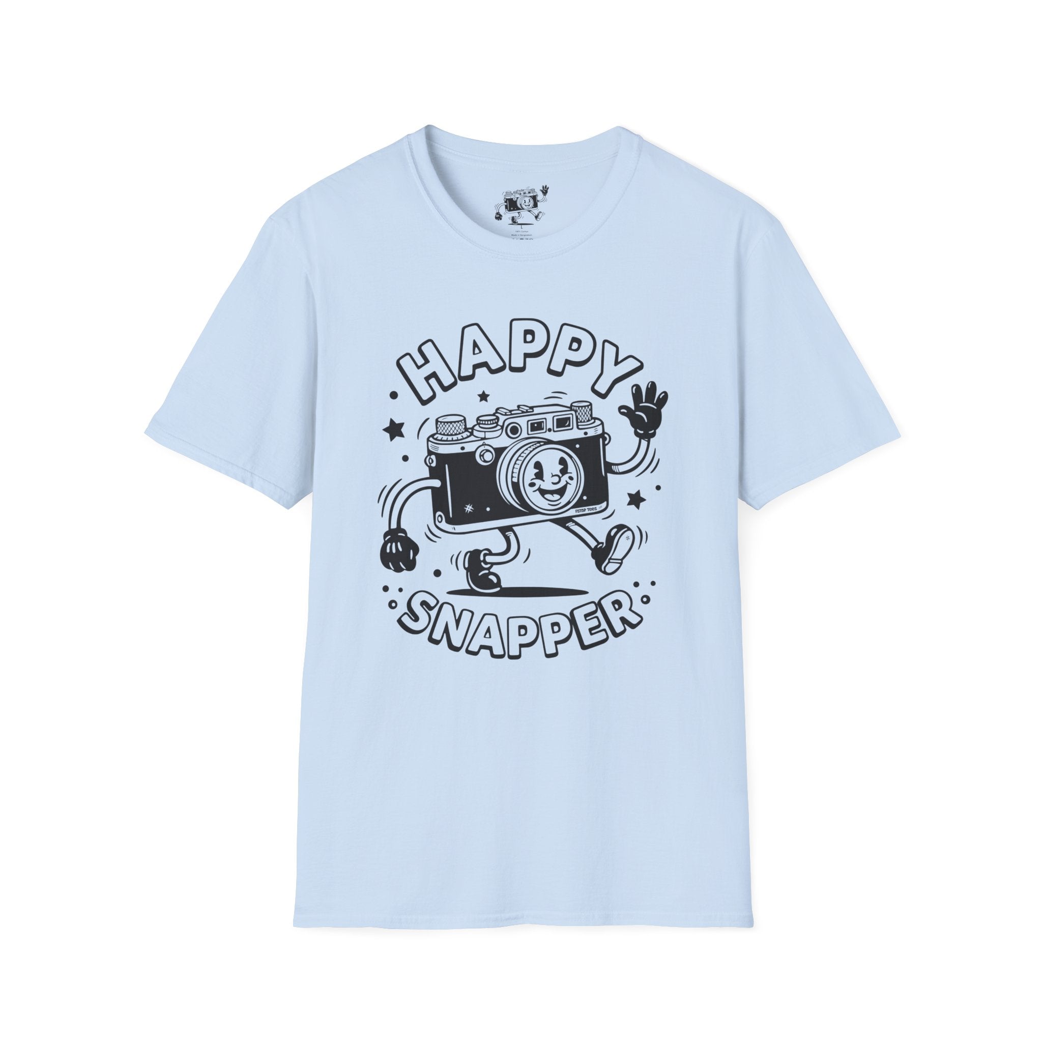 ‘Happy Snapper’ fun 1930’s art style camera graphic T-Shirt — Photography Lover Tee