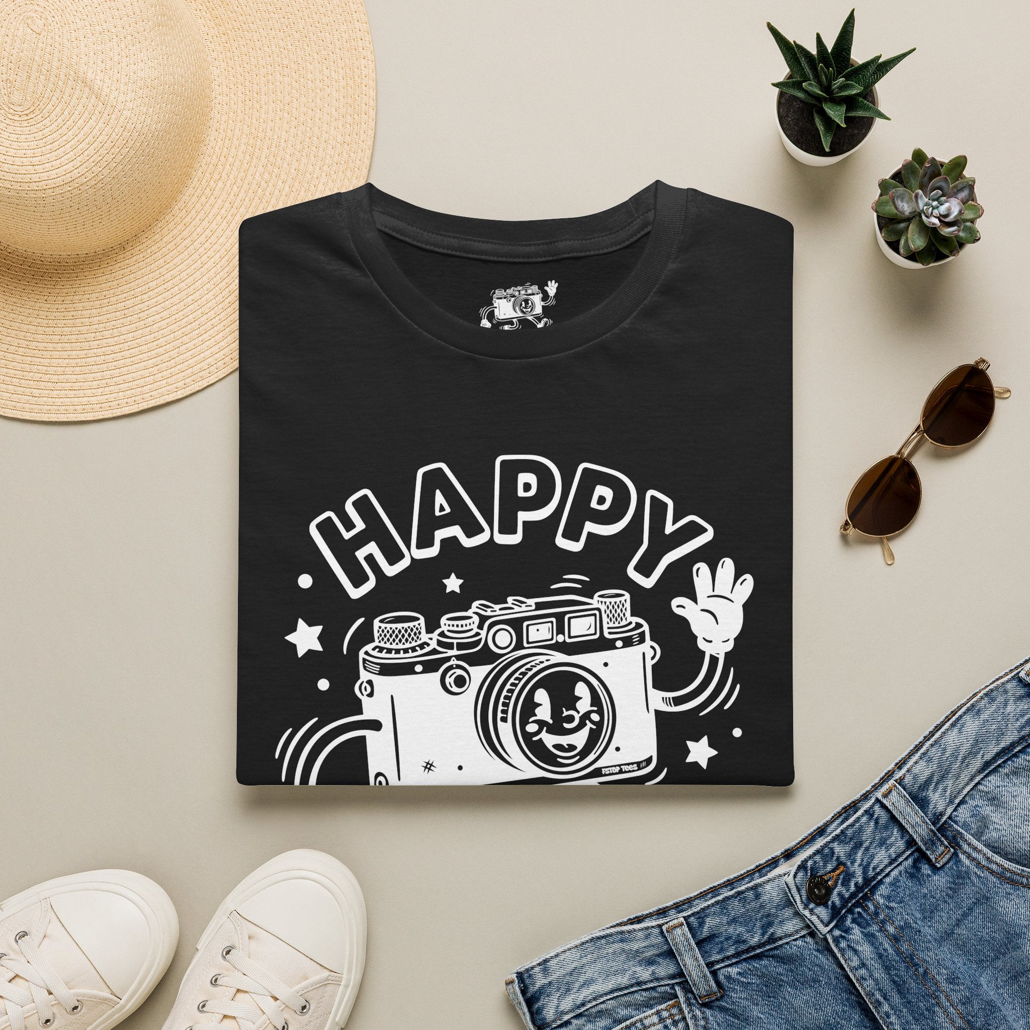 ‘Happy Snapper’ fun 1930’s art style camera graphic T-Shirt — Photography Lover Tee