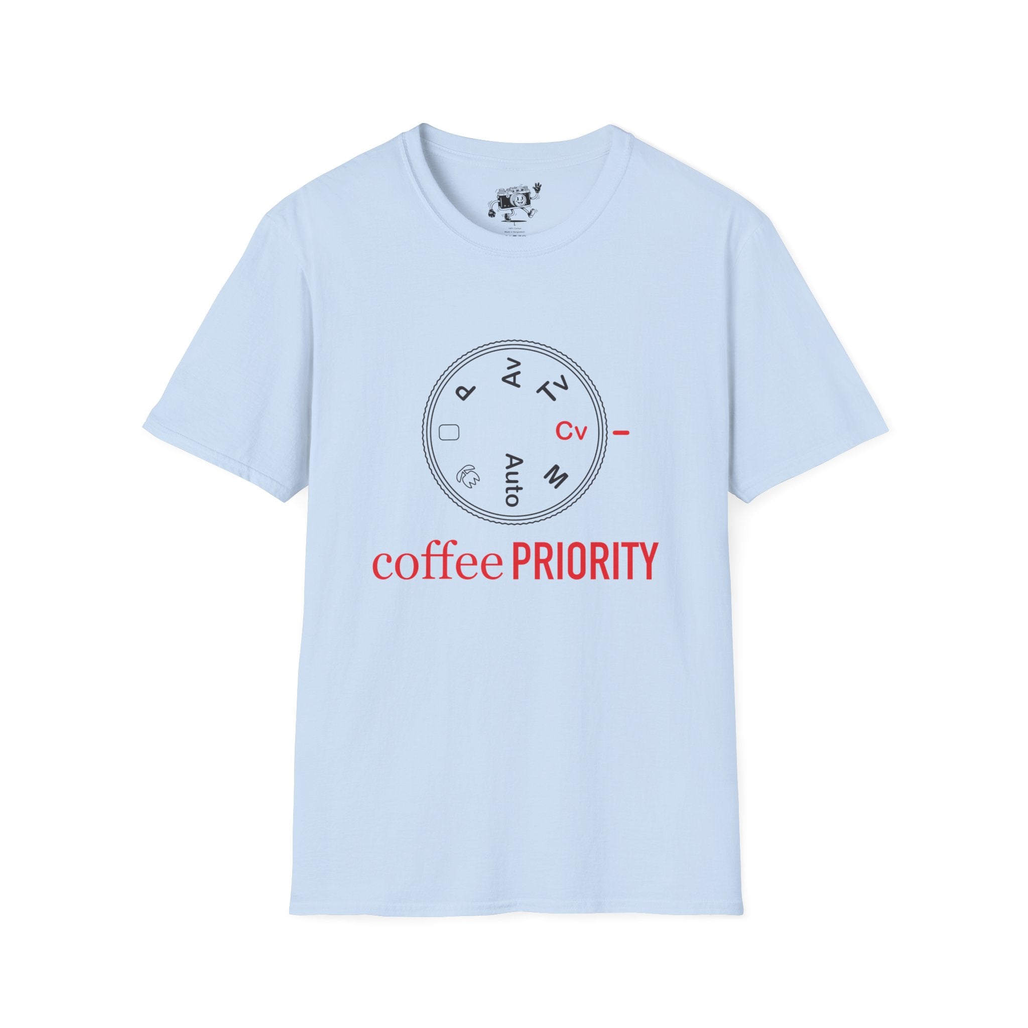 ‘Coffee Priority’ Funny Camera T-Shirt — Photography Lover Tee