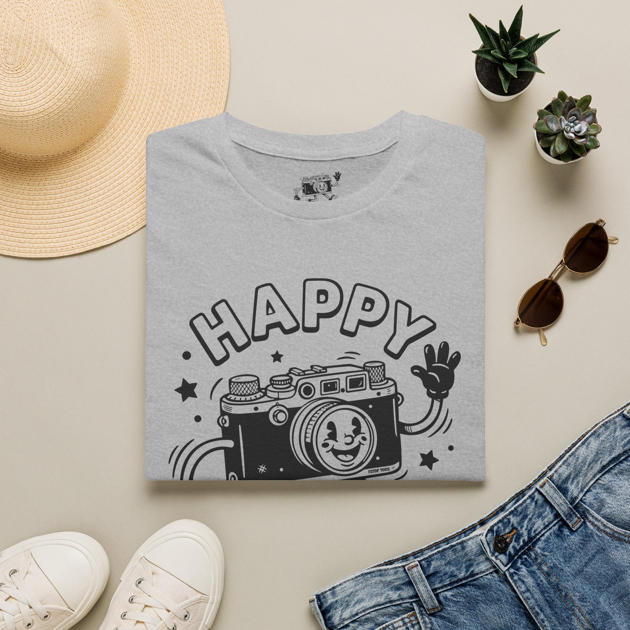 ‘Happy Snapper’ fun 1930’s art style camera graphic T-Shirt — Photography Lover Tee