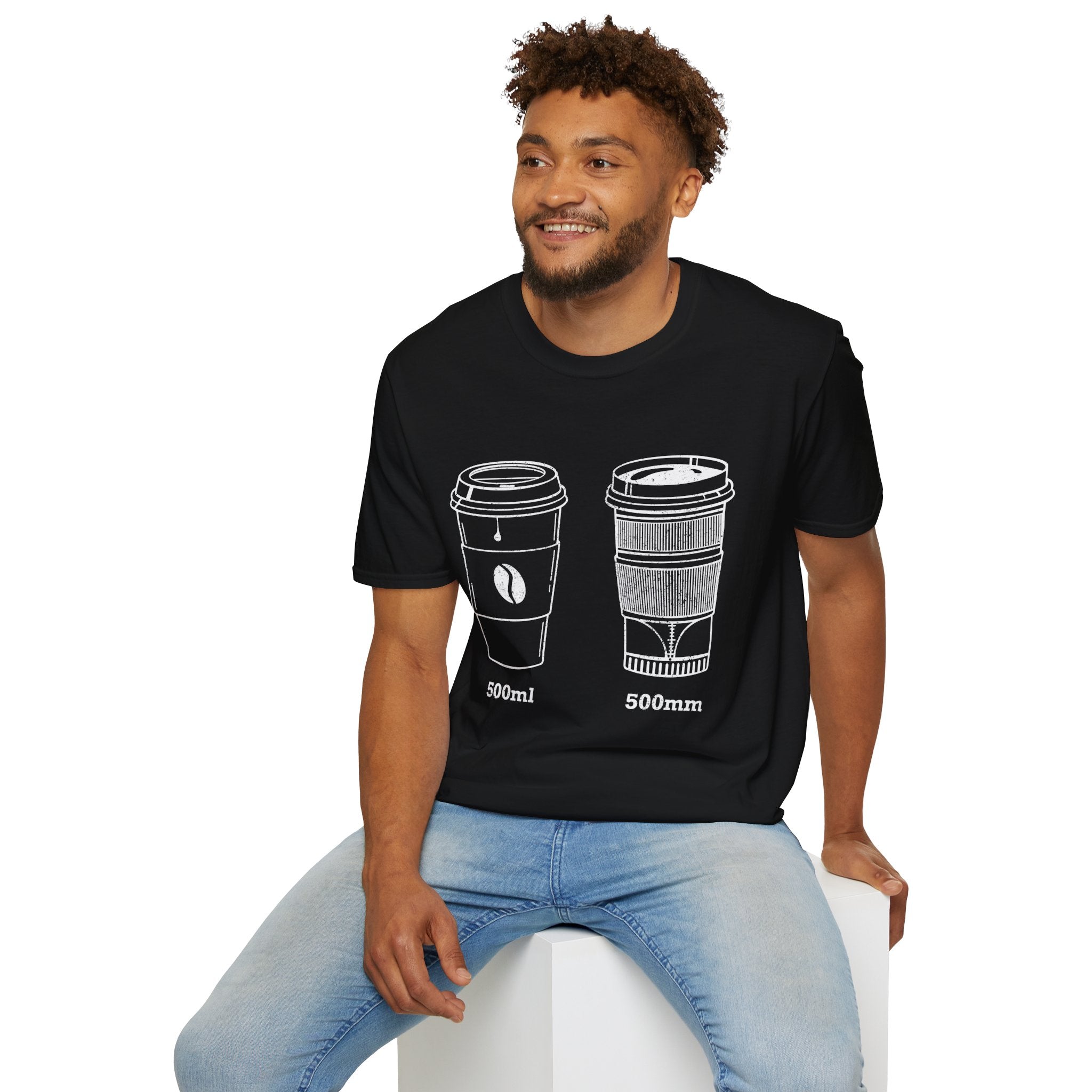500ml and 500mm Funny Coffee and Camera T-Shirt — Photography Lover Tee
