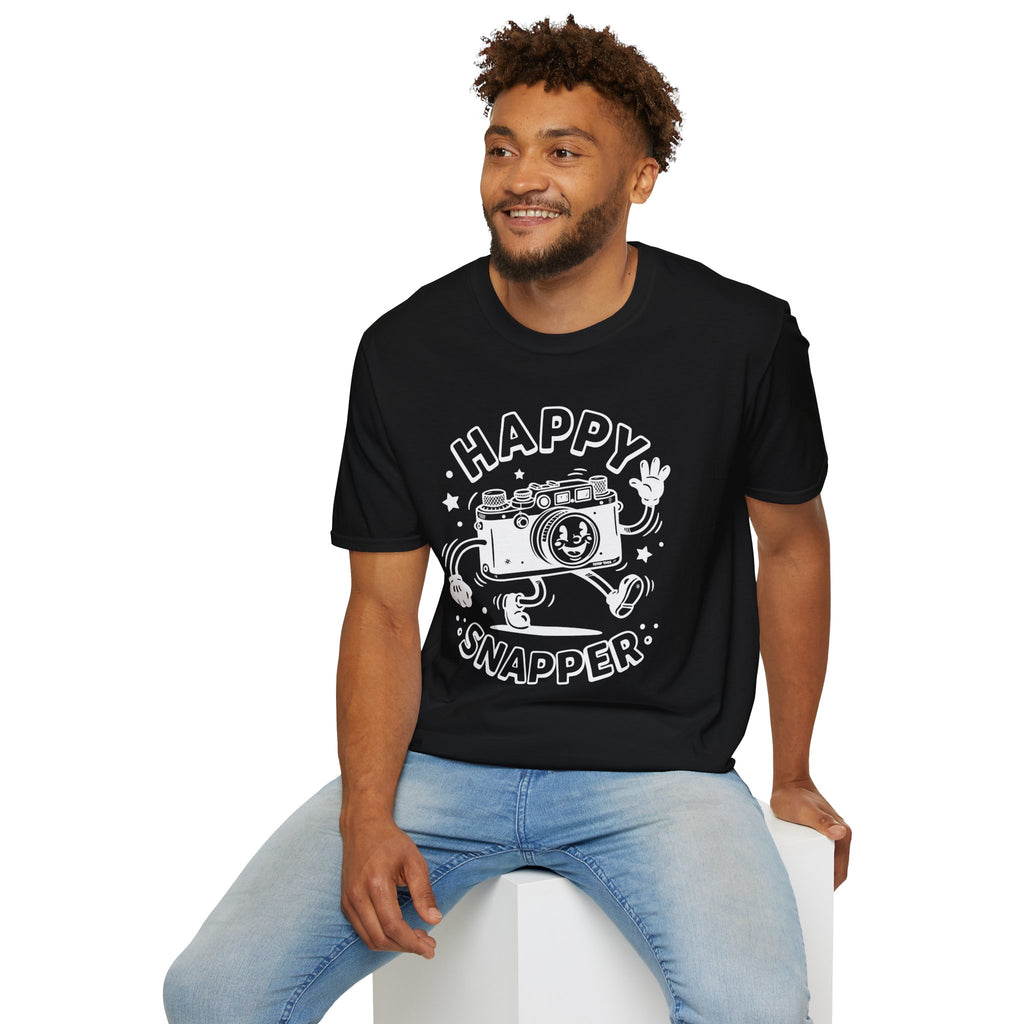 ‘Happy Snapper’ fun 1930’s art style camera graphic T-Shirt — Photography Lover Tee