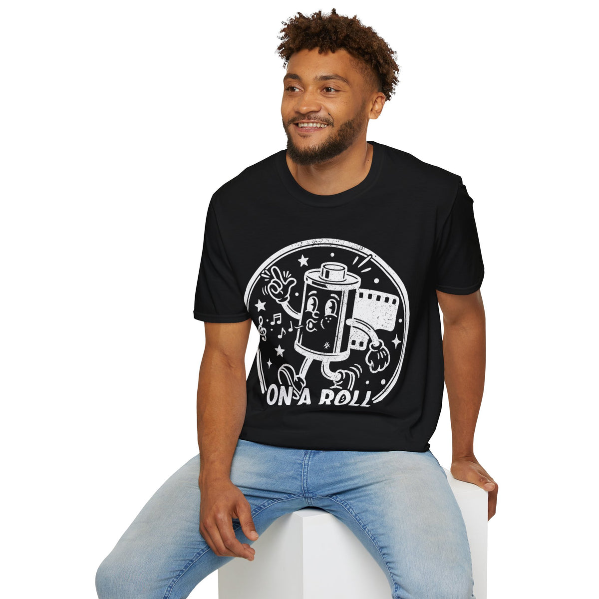 ‘On a Roll’ DISTRESSED VERSION Funny Camera 35mm FilmT-Shirt — Photography Lover Tee