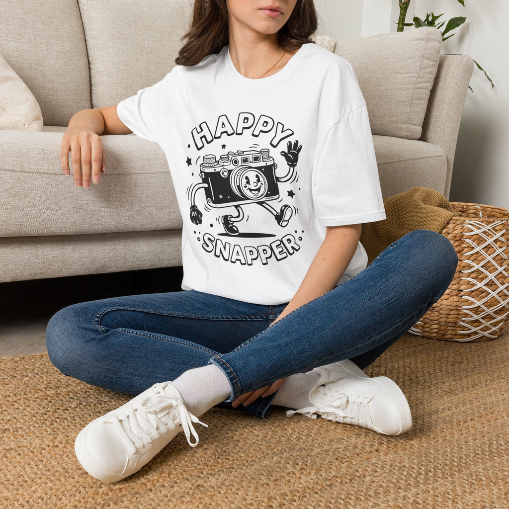 ‘Happy Snapper’ fun 1930’s art style camera graphic T-Shirt — Photography Lover Tee