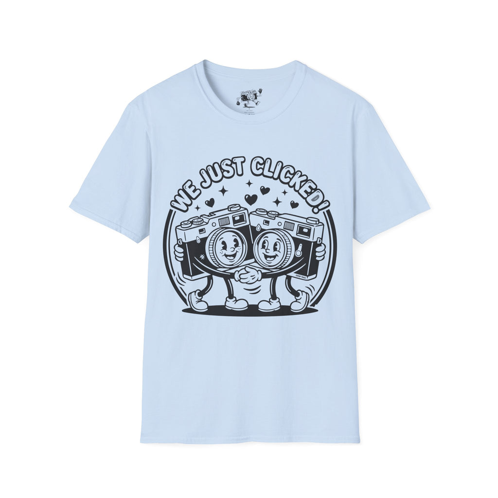 ‘We Just Clicked!’ camera besties forever fun 1930’s art style camera graphic T-Shirt — Photography Lover Tee