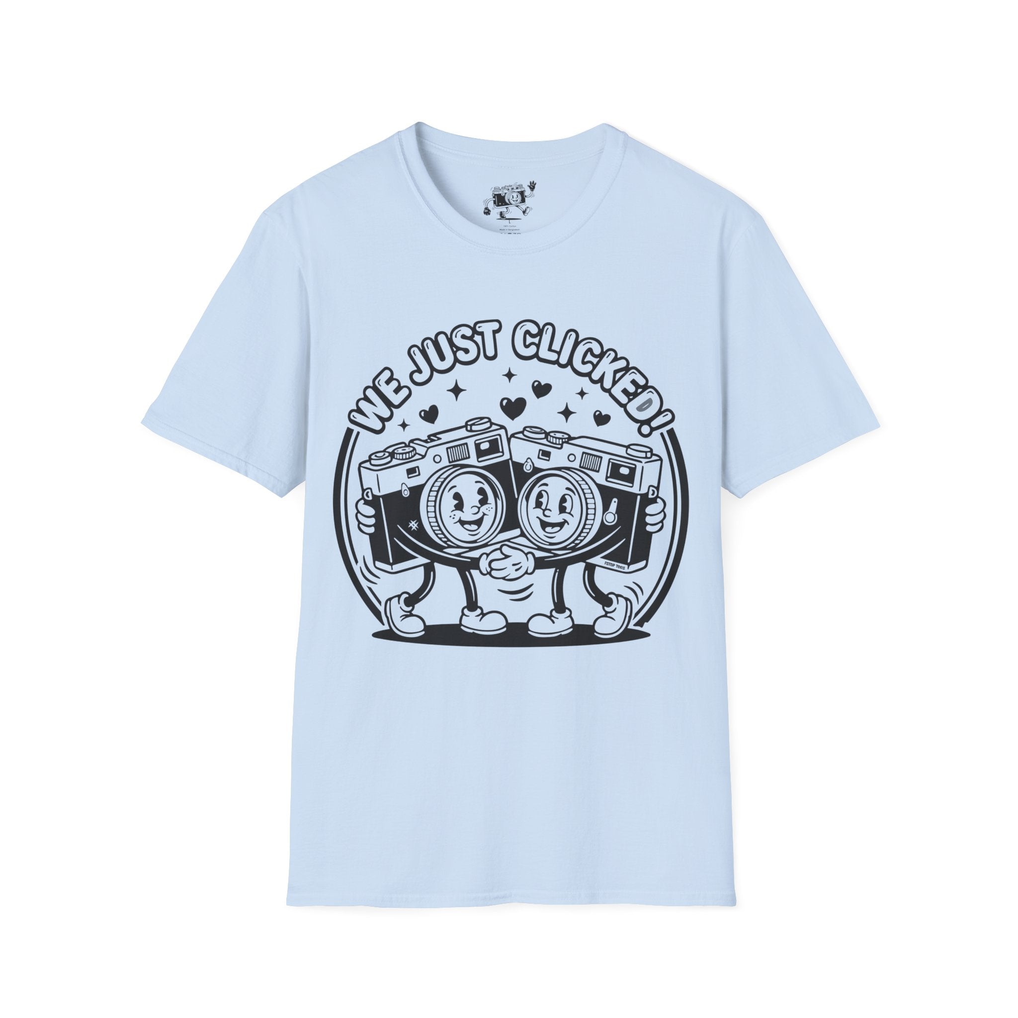 ‘We Just Clicked!’ camera besties forever fun 1930’s art style camera graphic T-Shirt — Photography Lover Tee