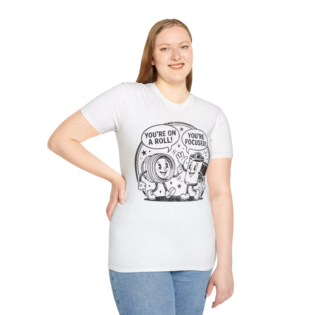 ‘You’re on a Roll, You’re Focused’ DISTRESSED VERSION Funny Camera Buddies T-Shirt — Photography Lover Tee