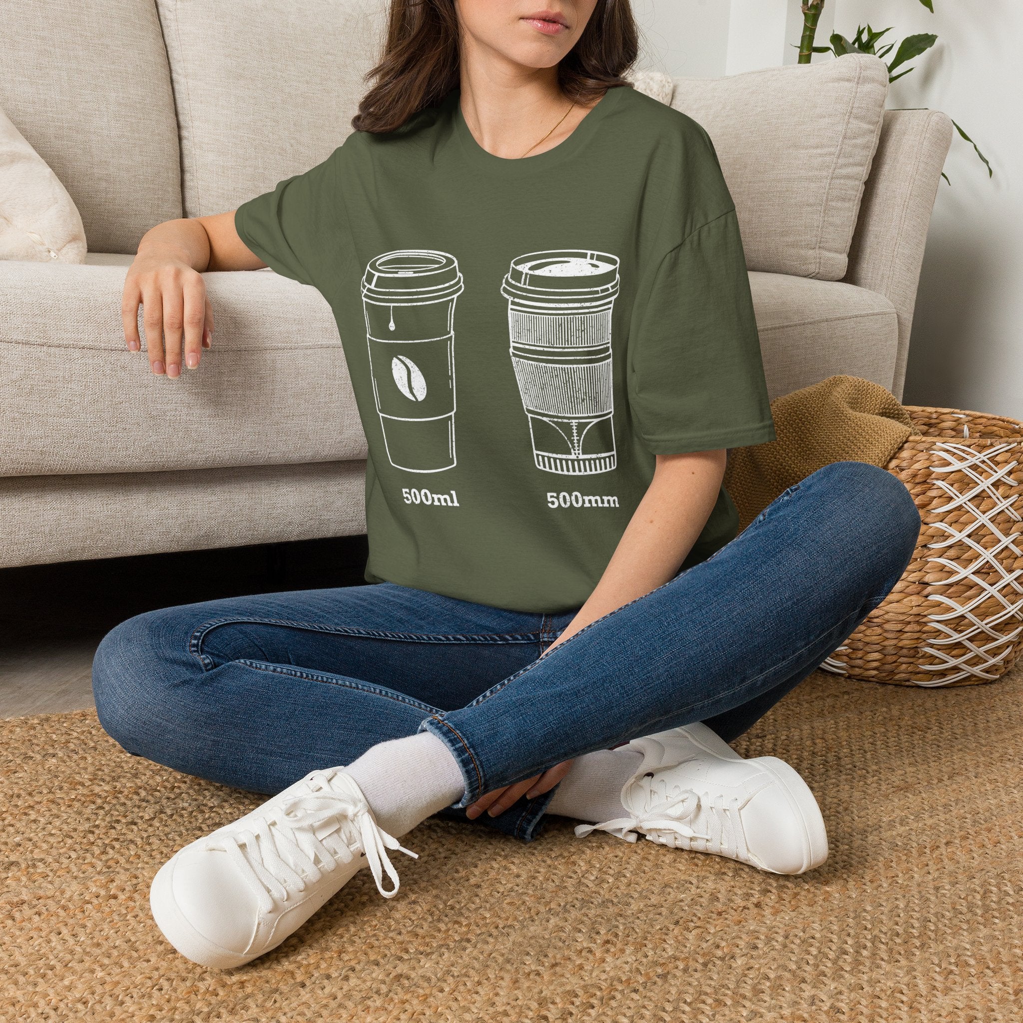 500ml and 500mm Funny Coffee and Camera T-Shirt — Photography Lover Tee