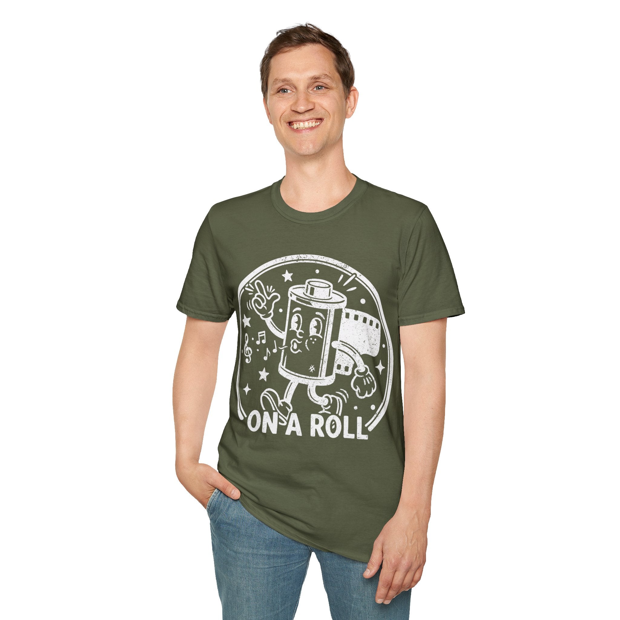 ‘On a Roll’ DISTRESSED VERSION Funny Camera 35mm FilmT-Shirt — Photography Lover Tee