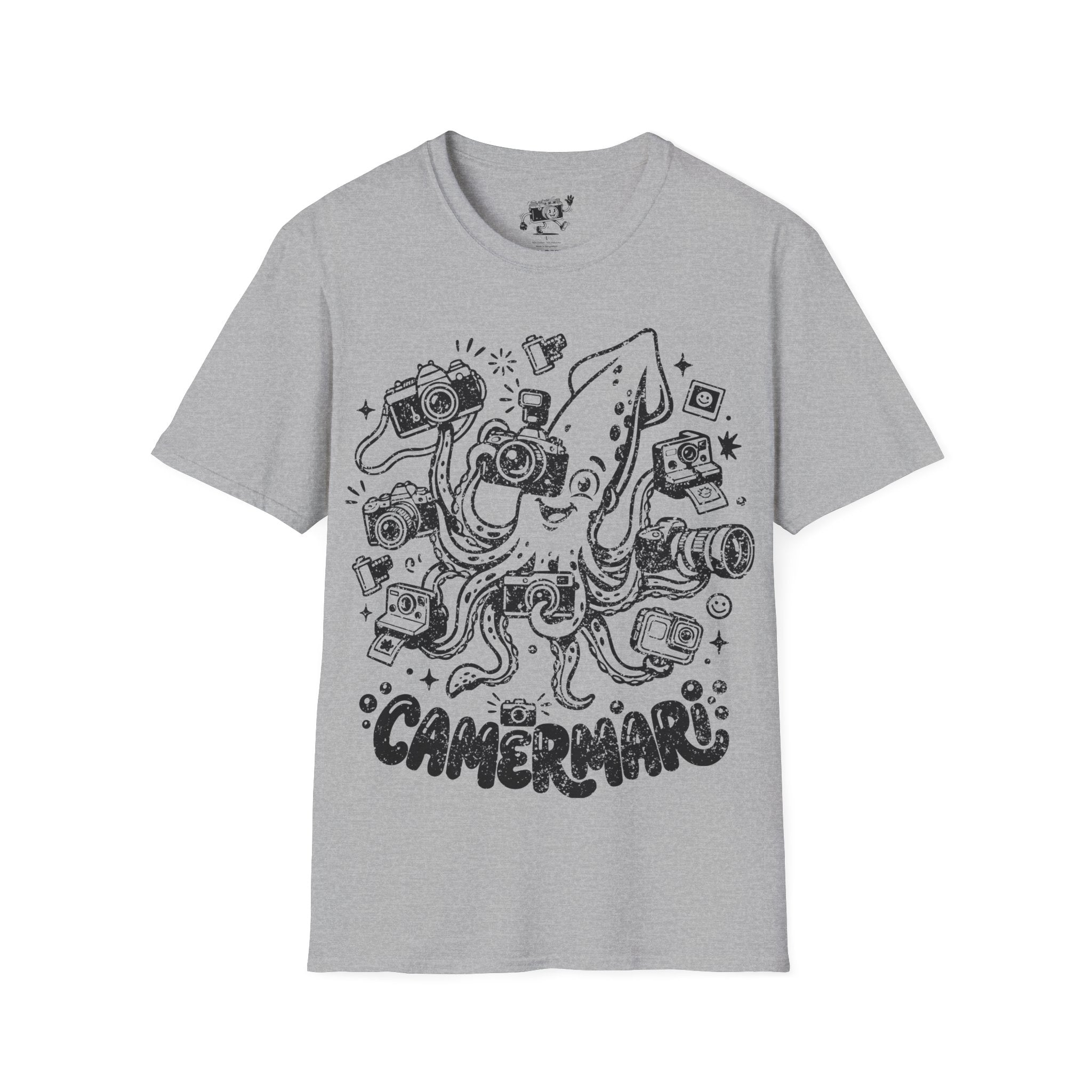 ‘Camerami’ DISTRESSED VERSION Fun Squid Calamari/Cameras T-Shirt — Photography Lover Tee