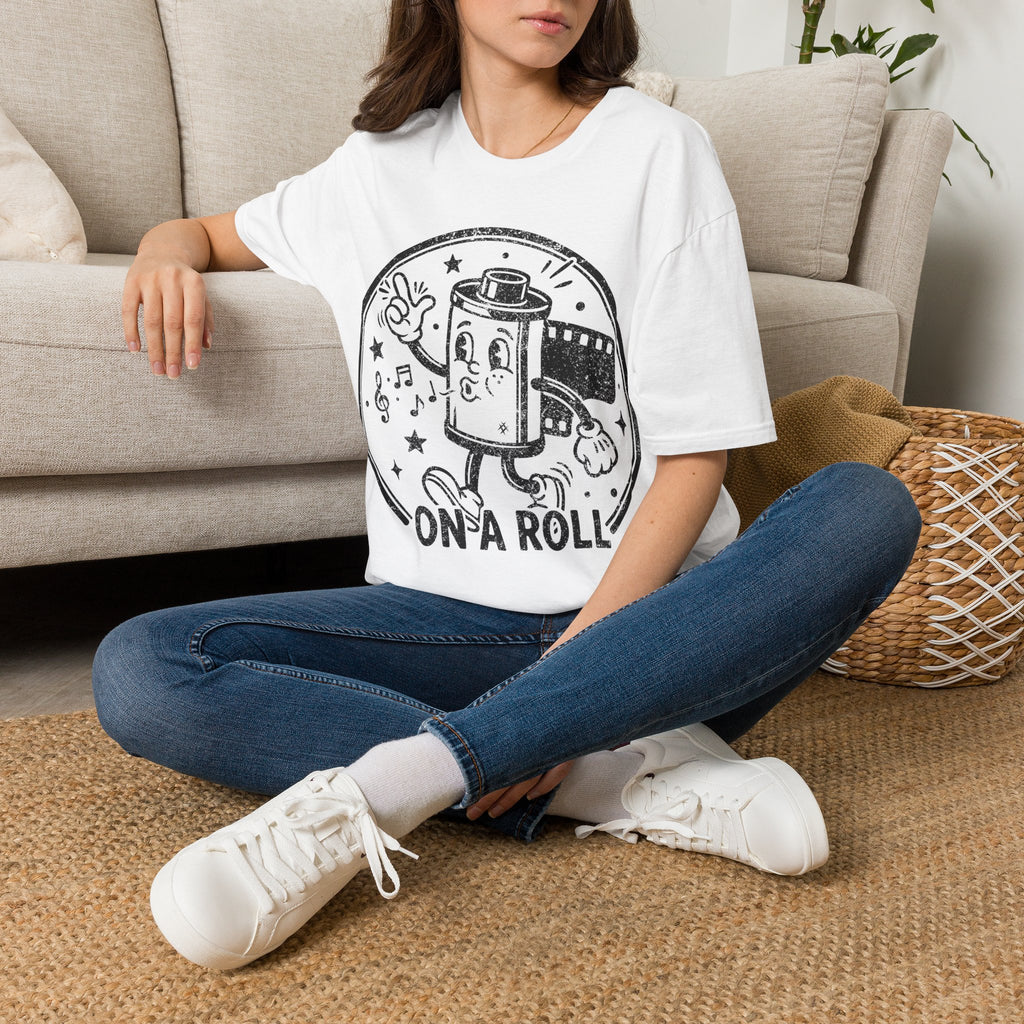‘On a Roll’ DISTRESSED VERSION Funny Camera 35mm FilmT-Shirt — Photography Lover Tee