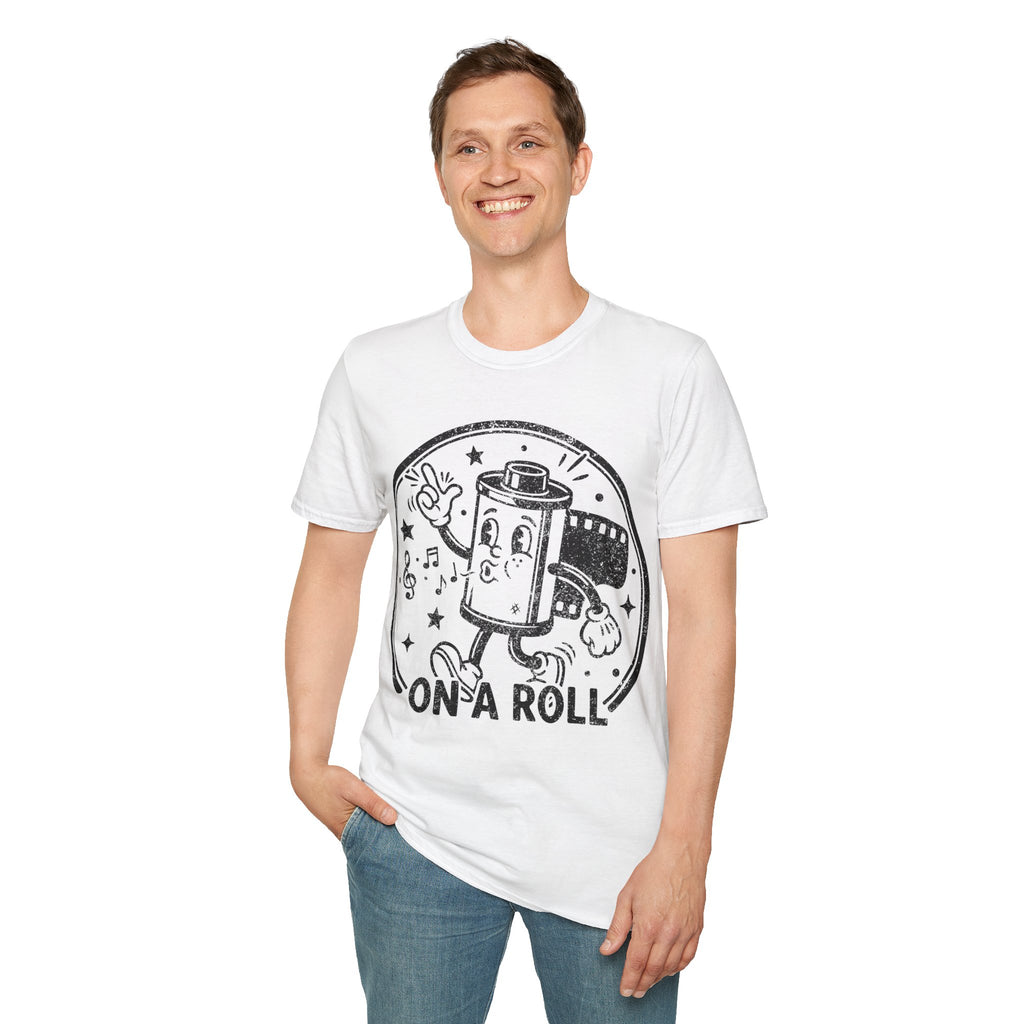 ‘On a Roll’ DISTRESSED VERSION Funny Camera 35mm FilmT-Shirt — Photography Lover Tee