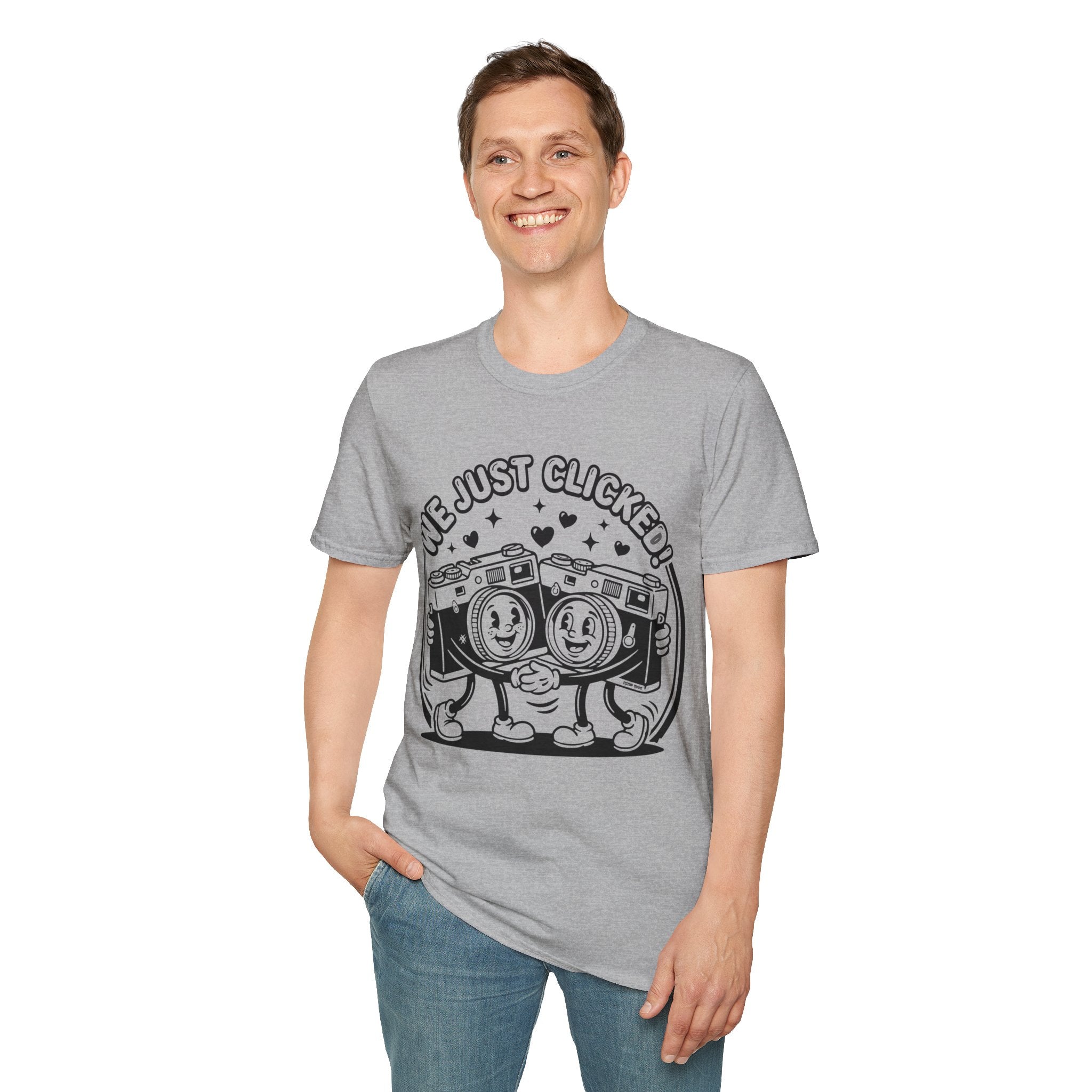 ‘We Just Clicked!’ camera besties forever fun 1930’s art style camera graphic T-Shirt — Photography Lover Tee