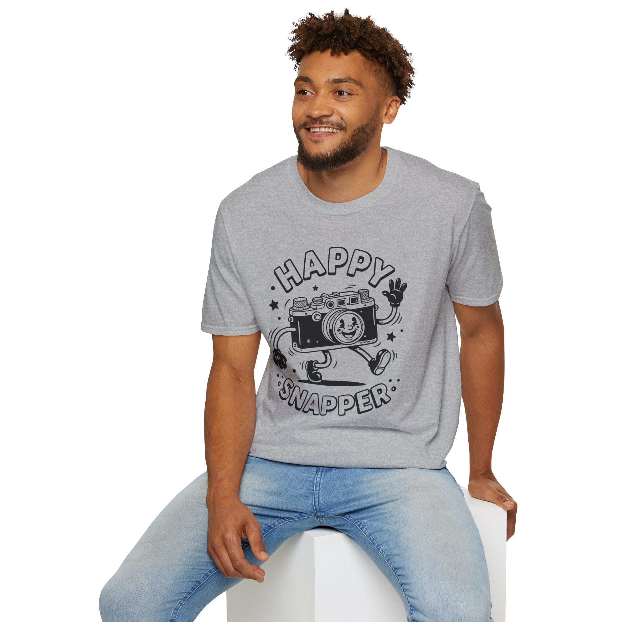 ‘Happy Snapper’ fun 1930’s art style camera graphic T-Shirt — Photography Lover Tee