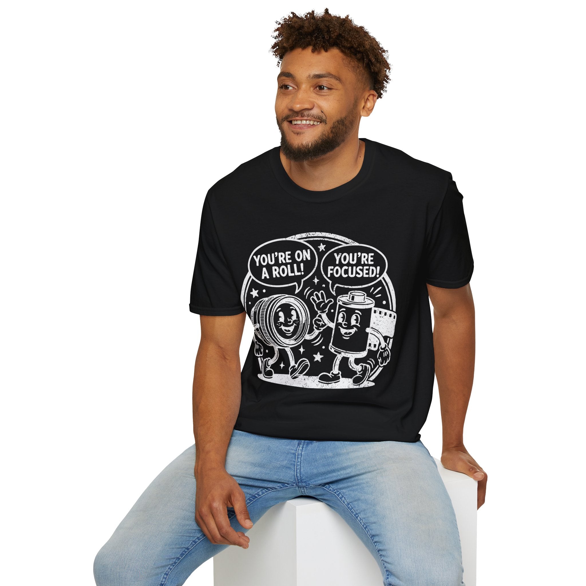 ‘You’re on a Roll, You’re Focused’ DISTRESSED VERSION Funny Camera Buddies T-Shirt — Photography Lover Tee