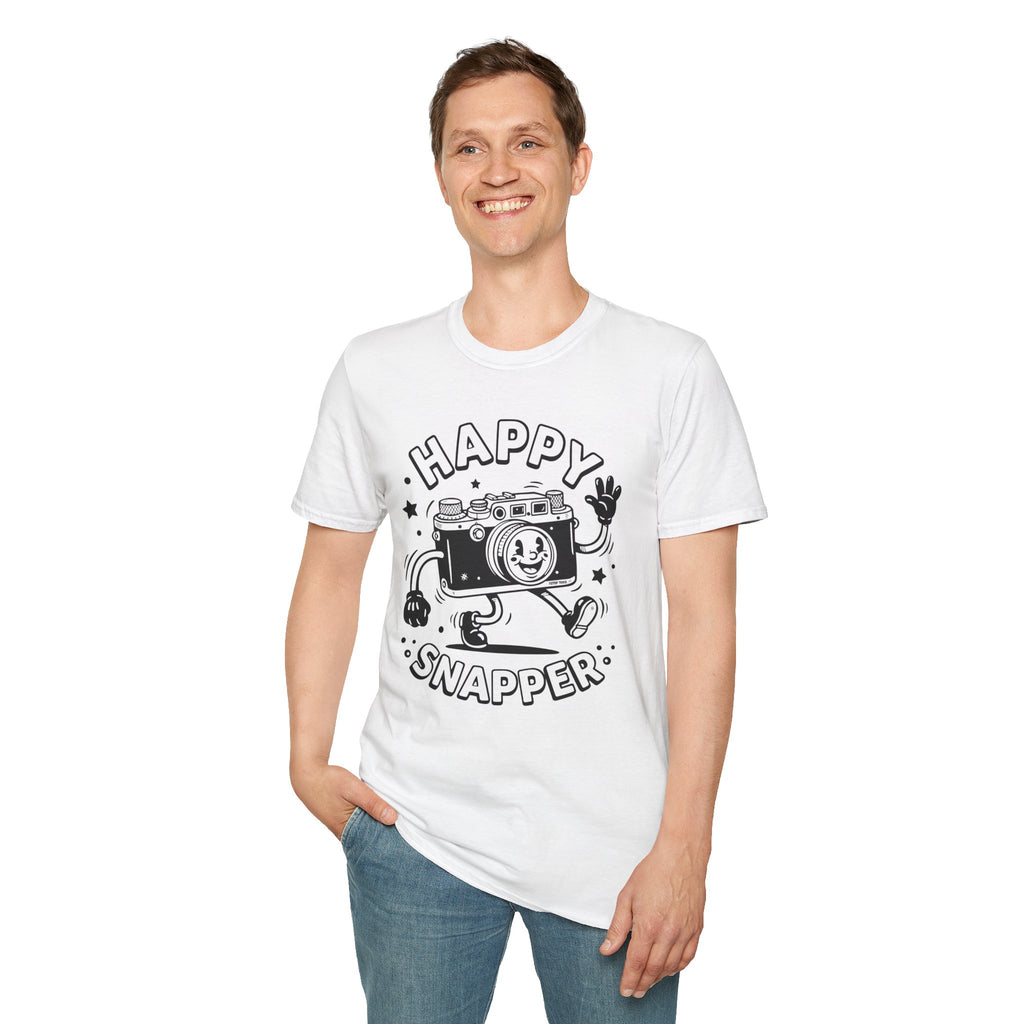 ‘Happy Snapper’ fun 1930’s art style camera graphic T-Shirt — Photography Lover Tee