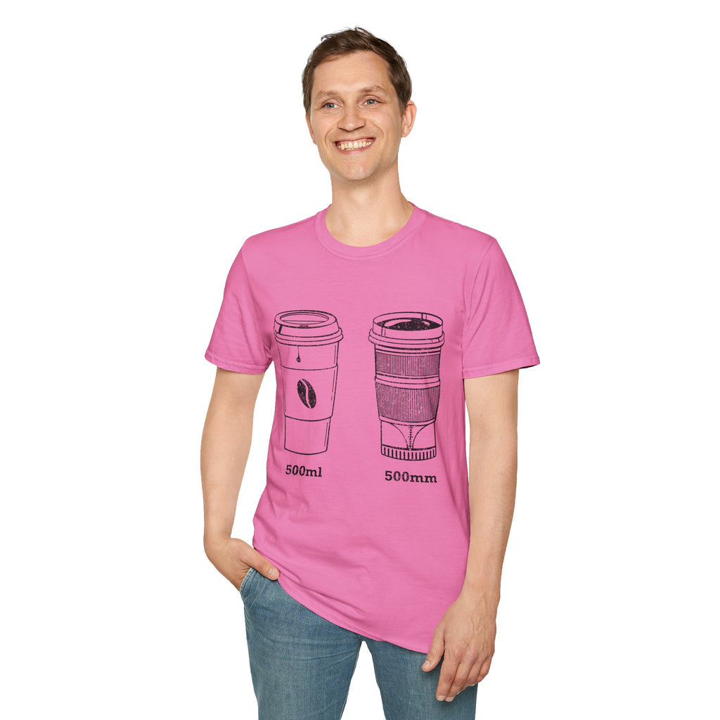 500ml and 500mm Funny Coffee and Camera T-Shirt — Photography Lover Tee