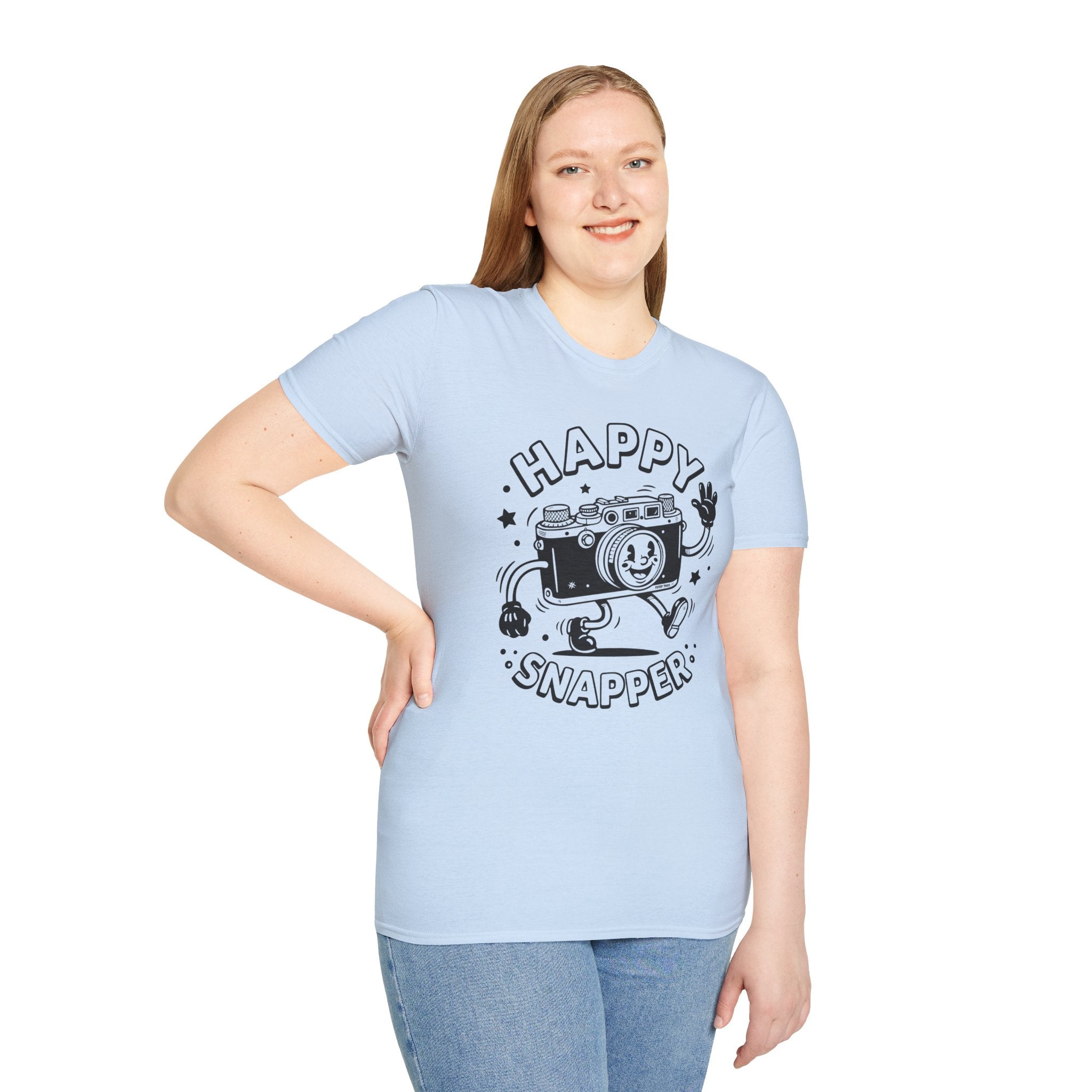 ‘Happy Snapper’ fun 1930’s art style camera graphic T-Shirt — Photography Lover Tee