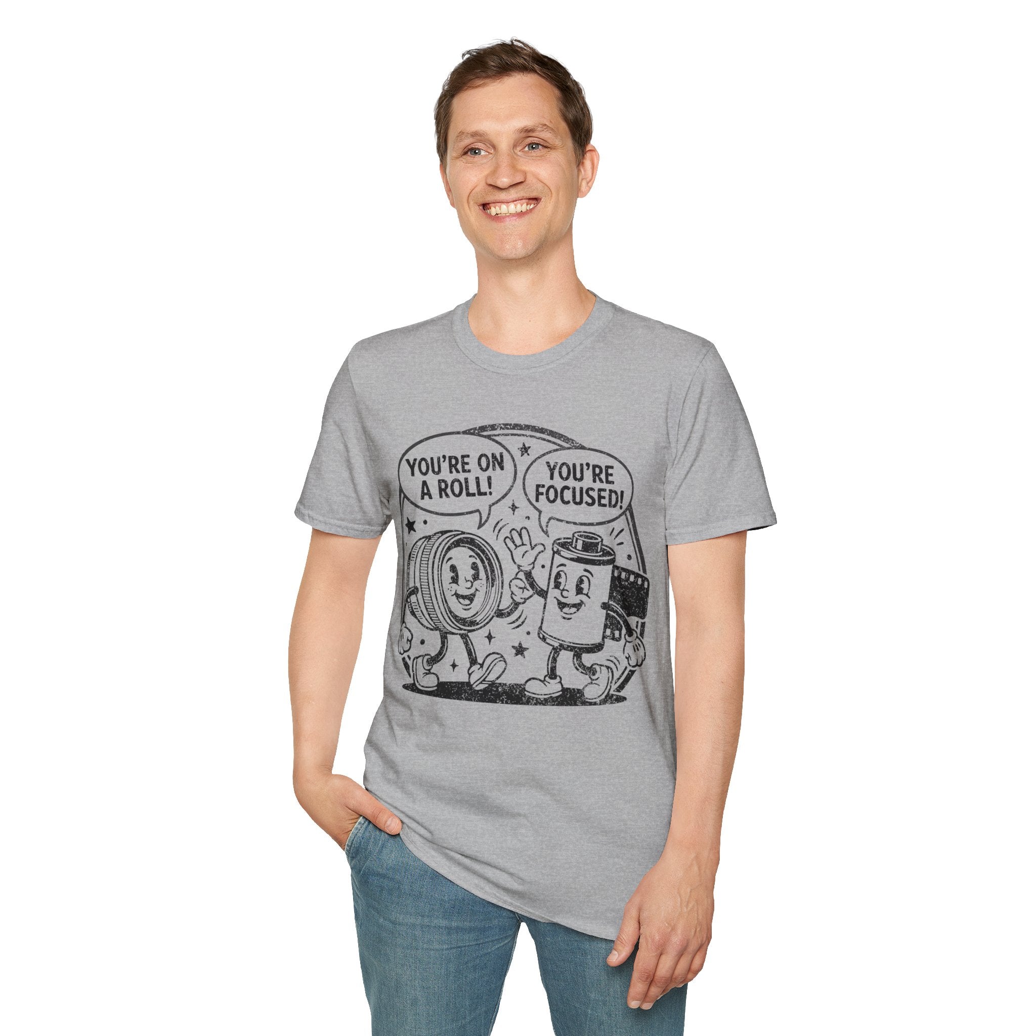 ‘You’re on a Roll, You’re Focused’ DISTRESSED VERSION Funny Camera Buddies T-Shirt — Photography Lover Tee