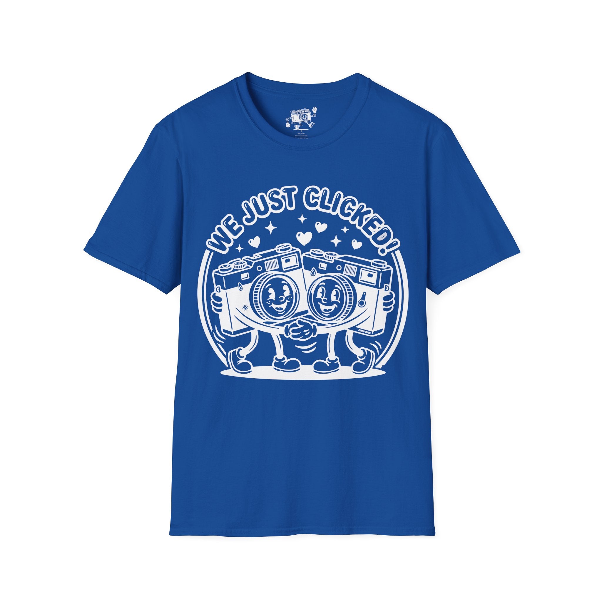 ‘We Just Clicked!’ camera besties forever fun 1930’s art style camera graphic T-Shirt — Photography Lover Tee