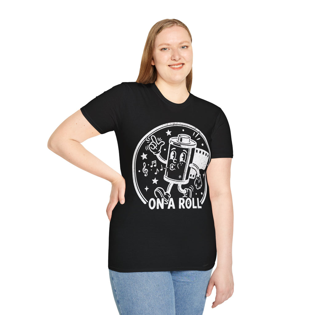 ‘On a Roll’ DISTRESSED VERSION Funny Camera 35mm FilmT-Shirt — Photography Lover Tee