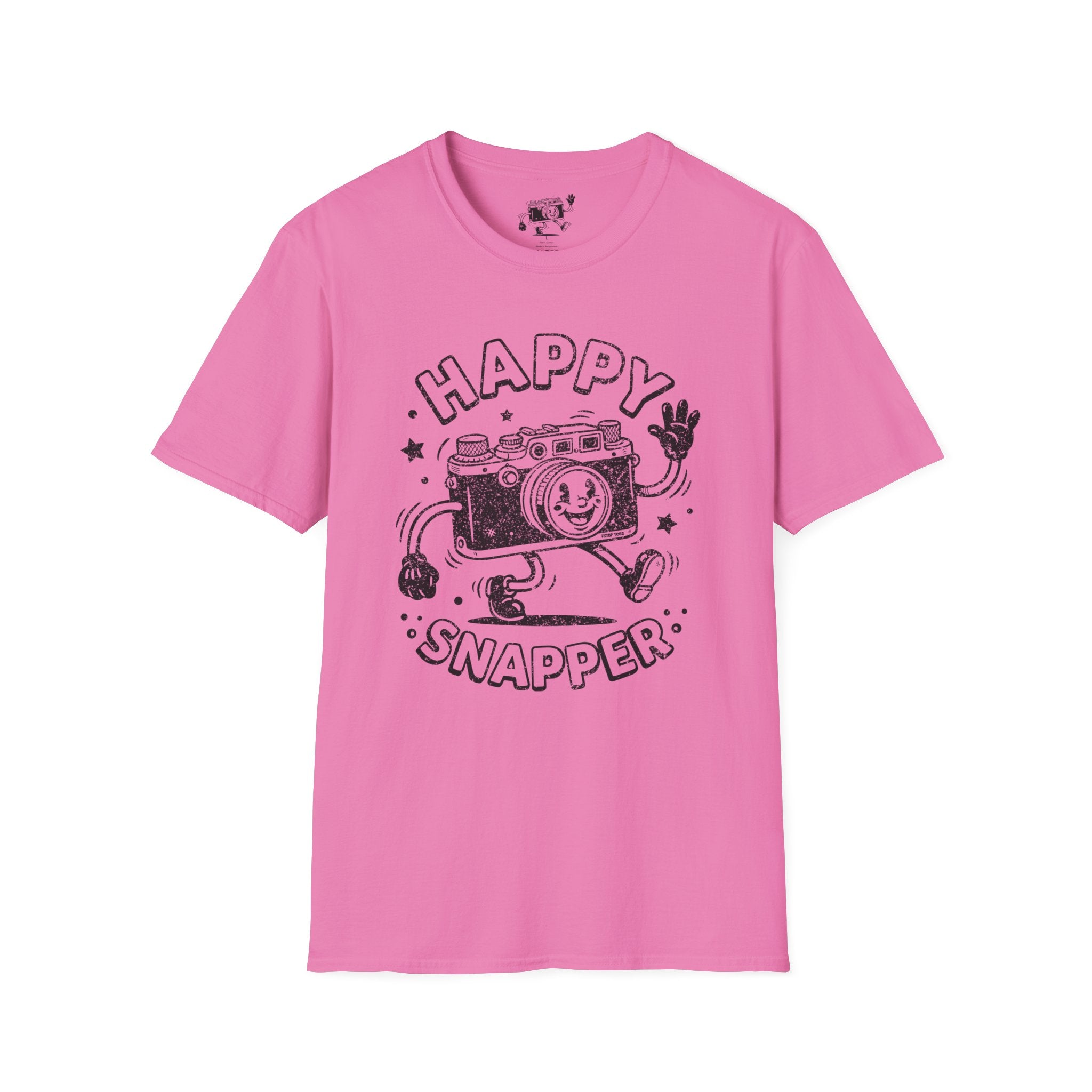 Happy Snapper DISTRESSED VERSION fun 1930’s art style camera graphic T-Shirt — Photography Lover Tee