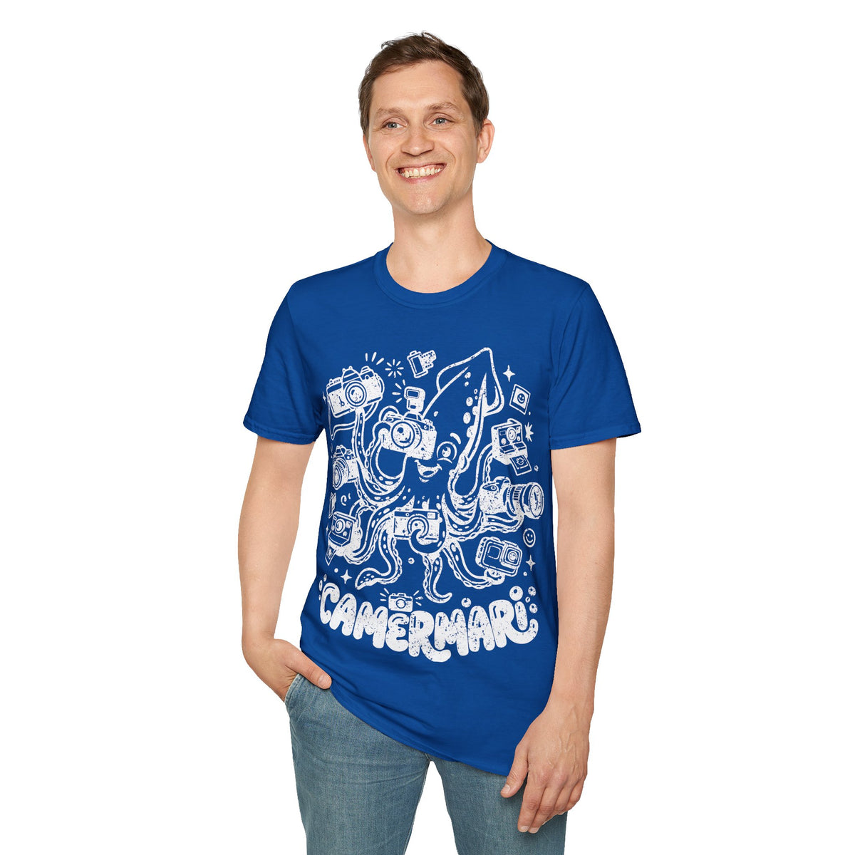 ‘Camerami’ DISTRESSED VERSION Fun Squid Calamari/Cameras T-Shirt — Photography Lover Tee