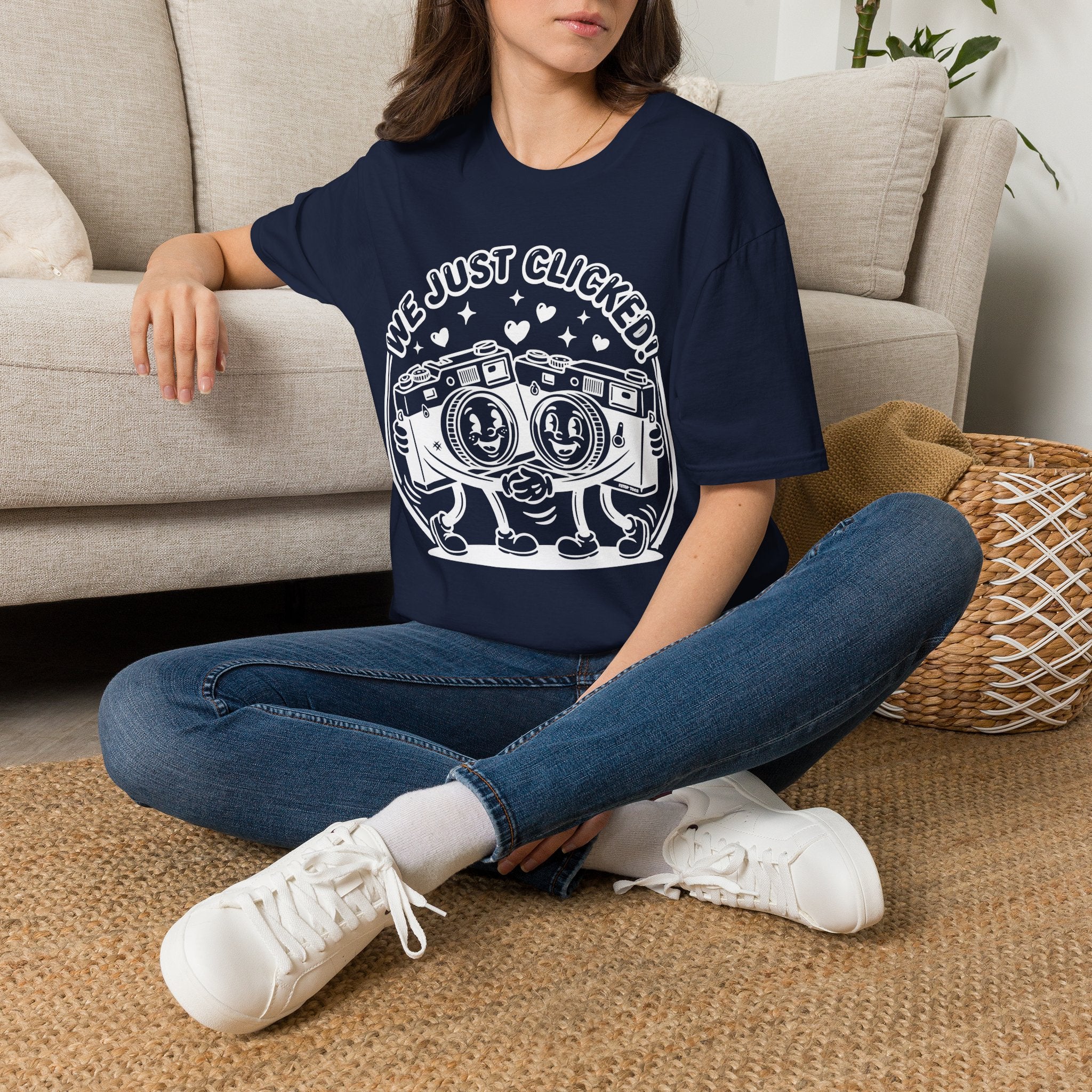 ‘We Just Clicked!’ camera besties forever fun 1930’s art style camera graphic T-Shirt — Photography Lover Tee