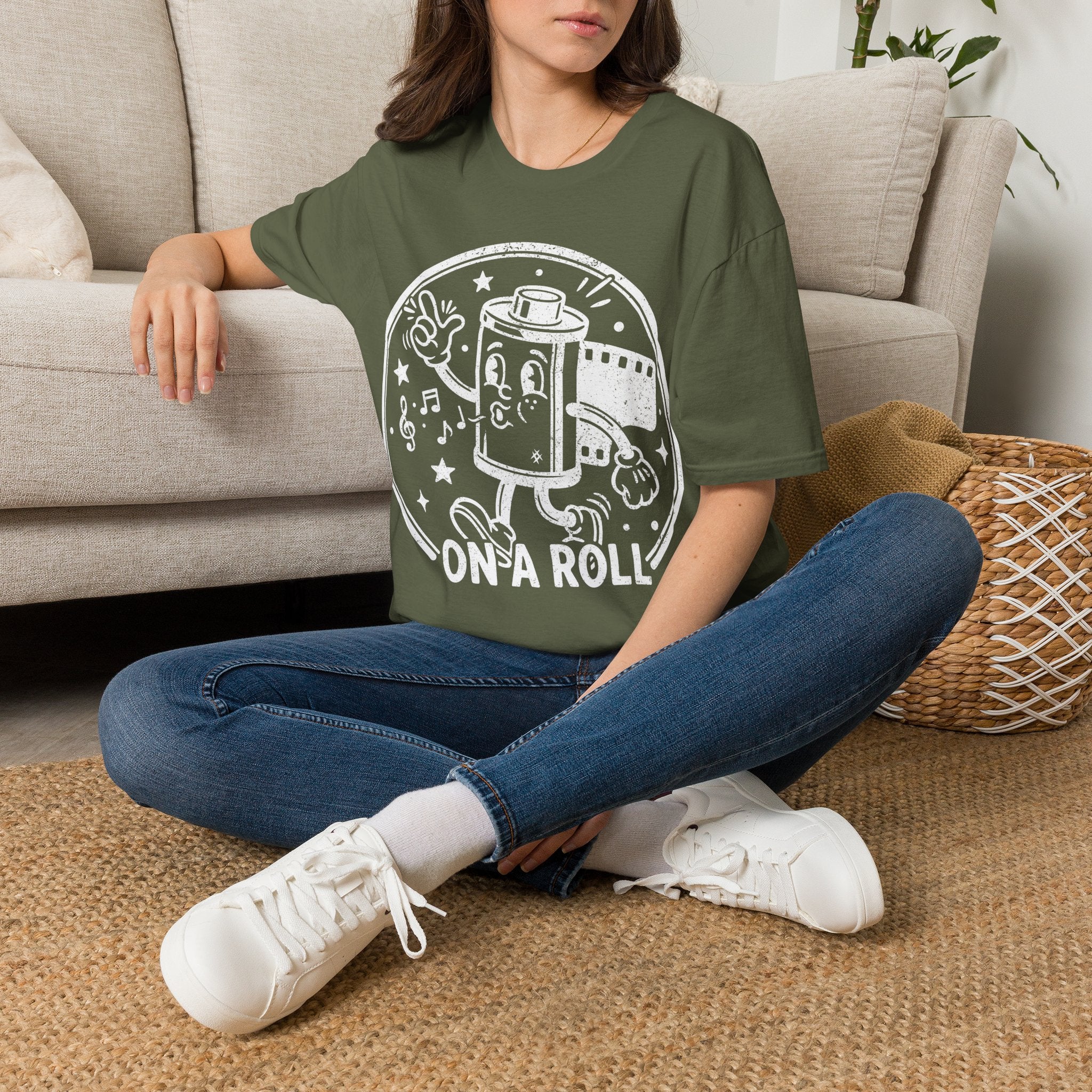 ‘On a Roll’ DISTRESSED VERSION Funny Camera 35mm FilmT-Shirt — Photography Lover Tee