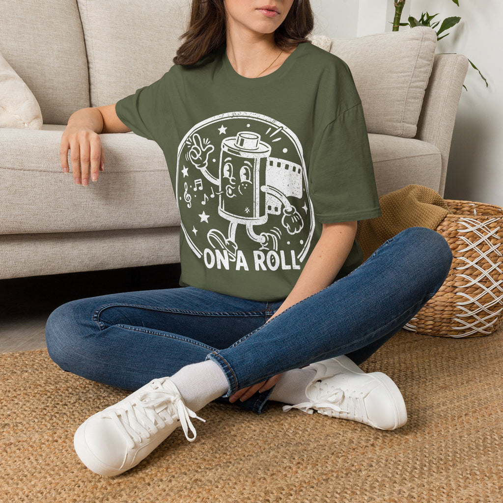 ‘On a Roll’ DISTRESSED VERSION Funny Camera 35mm FilmT-Shirt — Photography Lover Tee