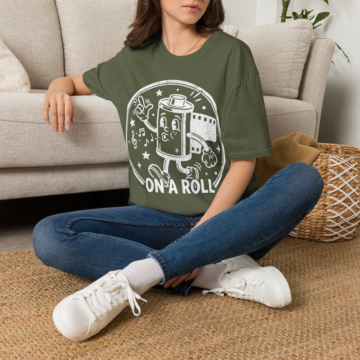 ‘On a Roll’ DISTRESSED VERSION Funny Camera 35mm FilmT-Shirt — Photography Lover Tee